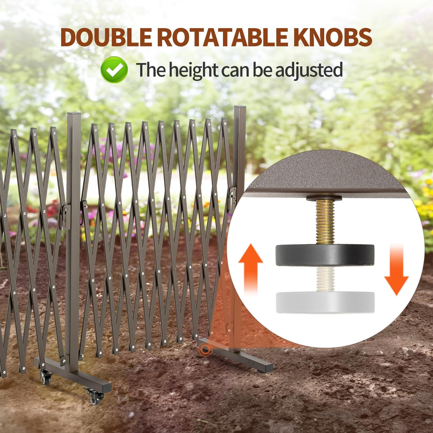 TECSPACE Aluminum Expandable Garden Fence, Portable Barricade Gate with Casters, Expansion Size 201×15.2×40.6 inches, Adjustable Flexible Fence Mobile Barricade Safety Barrier