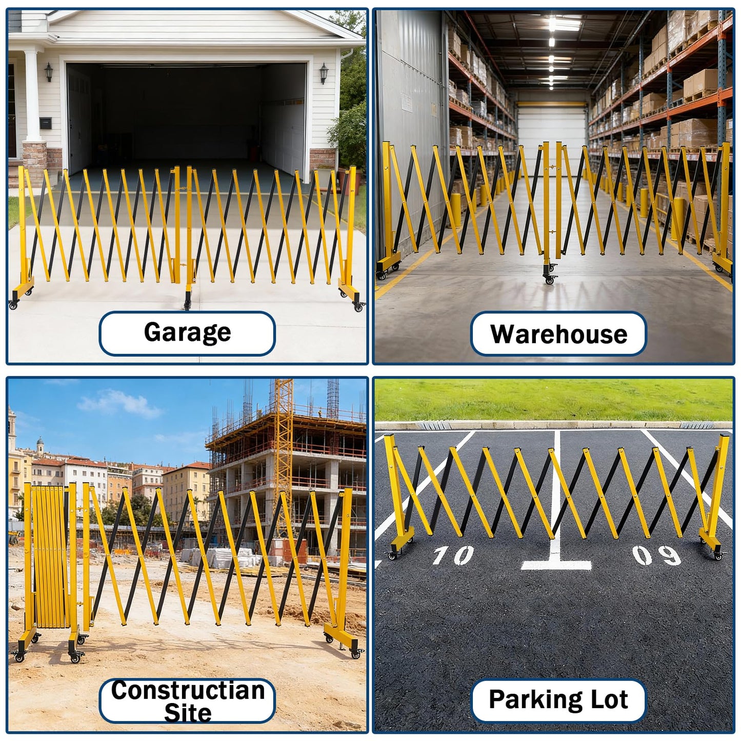 23.5FT Industrial Metal Expandable Barricade，Retractable Traffic Fence with Casters, Folding Security Gate，Portable Barricade Gate for Construction Area, Traffic Control, Cordon(Yellow