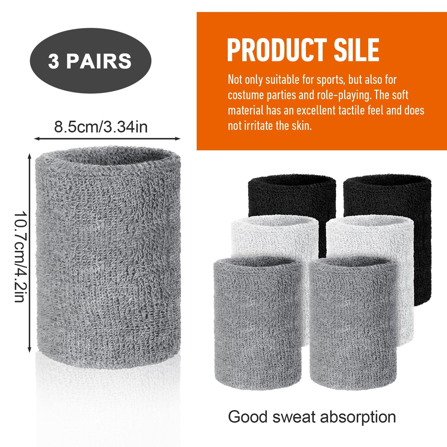 6 Pack Cotton Elastic Wrist Sweatbands for Men Women 4 Inch Gymnastics Wristbands Absorbent Breathable Sports Wristband for Tennis Running Gym Football Hiking Cycling
