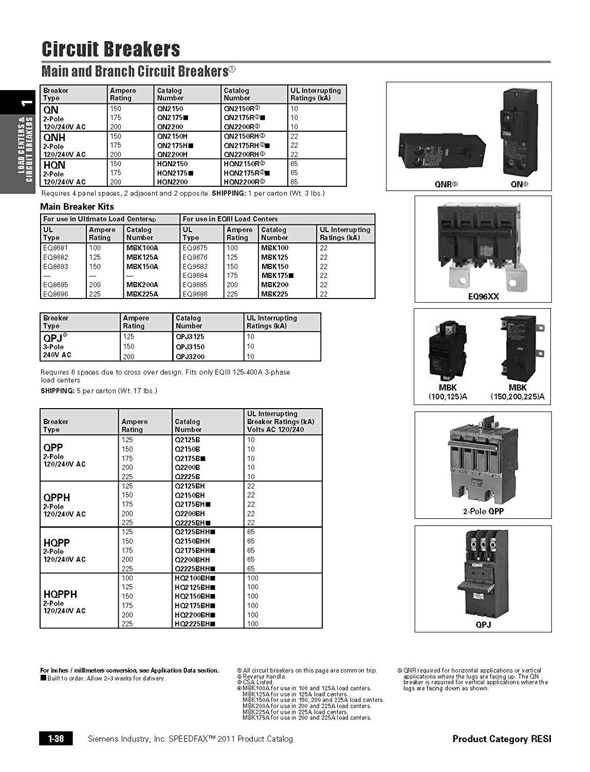 Siemens QN2150R 150A Double Pole 120/240-Volt 10K type QNR Circuit Breaker