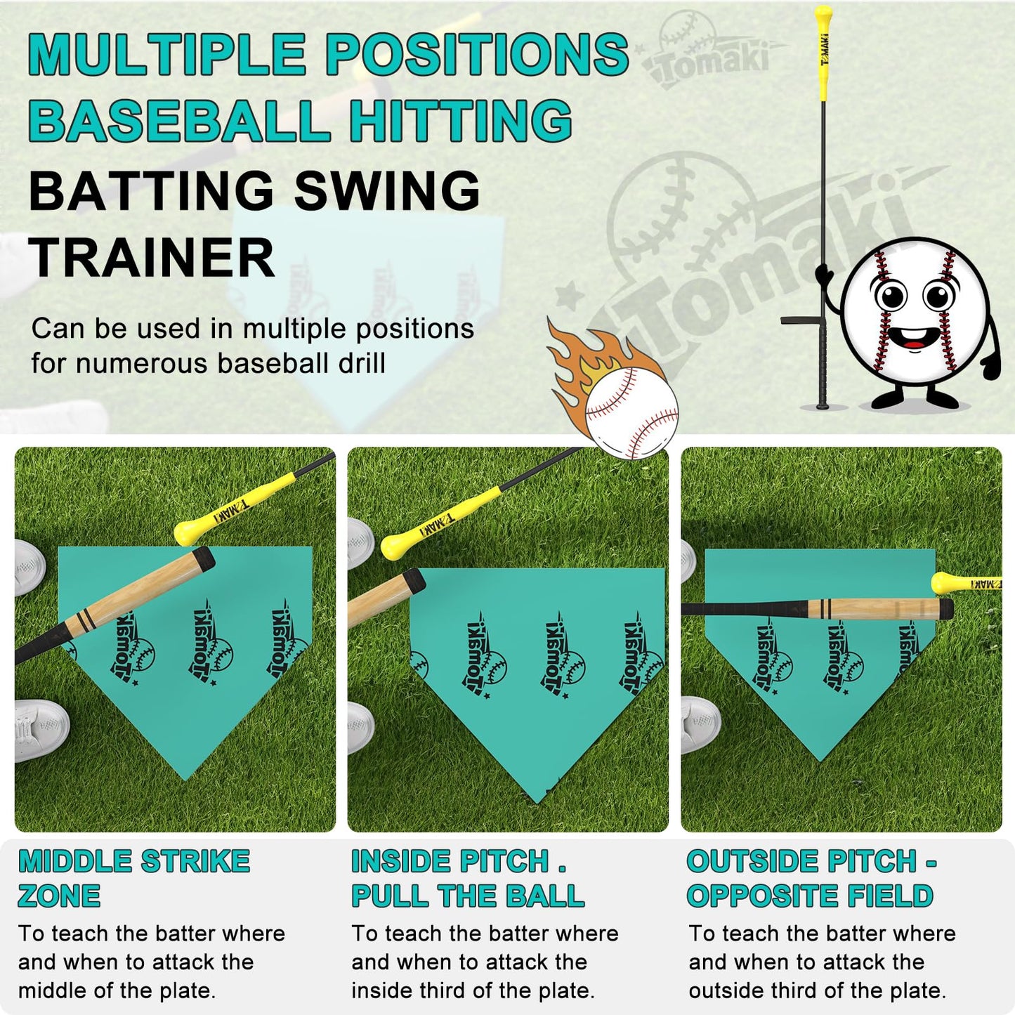 Tomaki Hitting Stick Batting Swing Trainer, Batting Practice Equipment for Baseball and Softball, Ideal One-on-One Coaching Tool for Baseball 54'' (Baseball Swing Trainer)