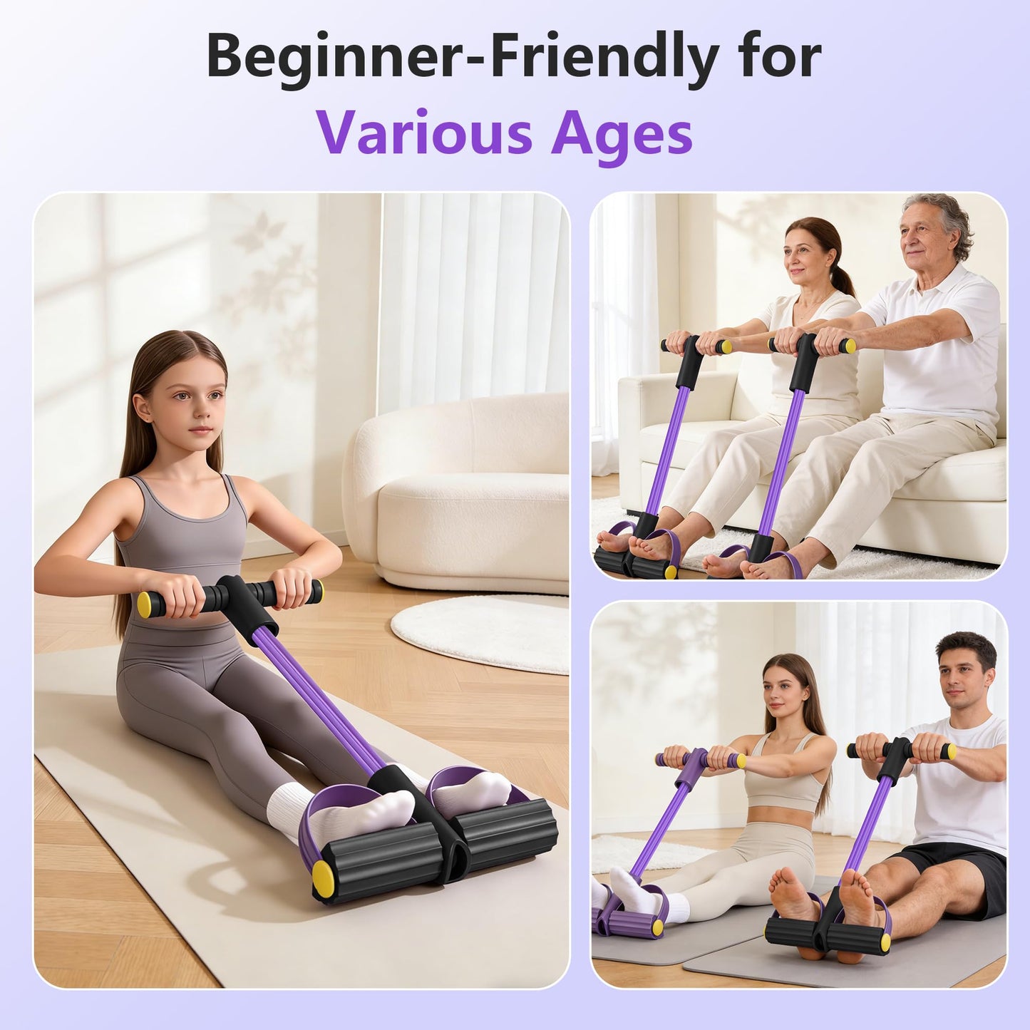 Upgraded Pedal Resistance Band with Handle, Soft Durable Fashion Puller Exercise with Thickened 6 Tension Ropes, Tube Pedal Resistance Device for Abdomen, Waist, Arm, Leg, Core/ABS (Black & Purple)