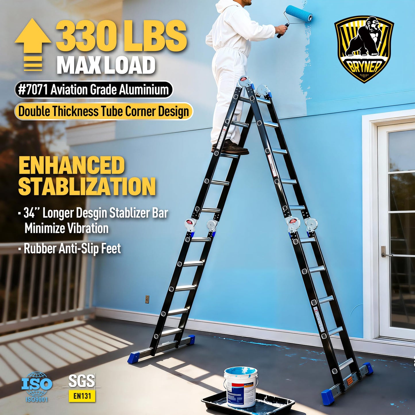 Bryner Step Folding Ladder 19.6ft Multi-Purpose Aluminium Extension Ladders, 7 in 1 Folding Adjustable Telescoping Step Ladder 330lbs