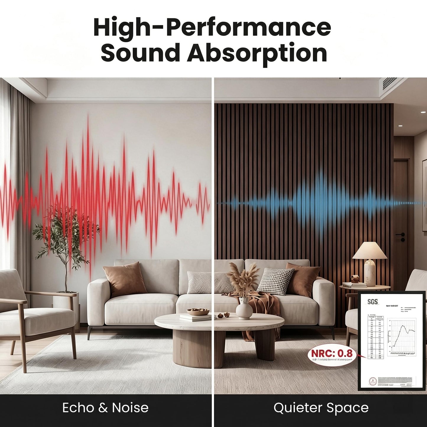 Wood Slat Wall Panels - 4 Pack 93.7" × 11" - Acoustic Panels Noise Reduction for Home Office Studio, 3D Fluted Sound Dampening Absorbing Panels, Dark Walnut