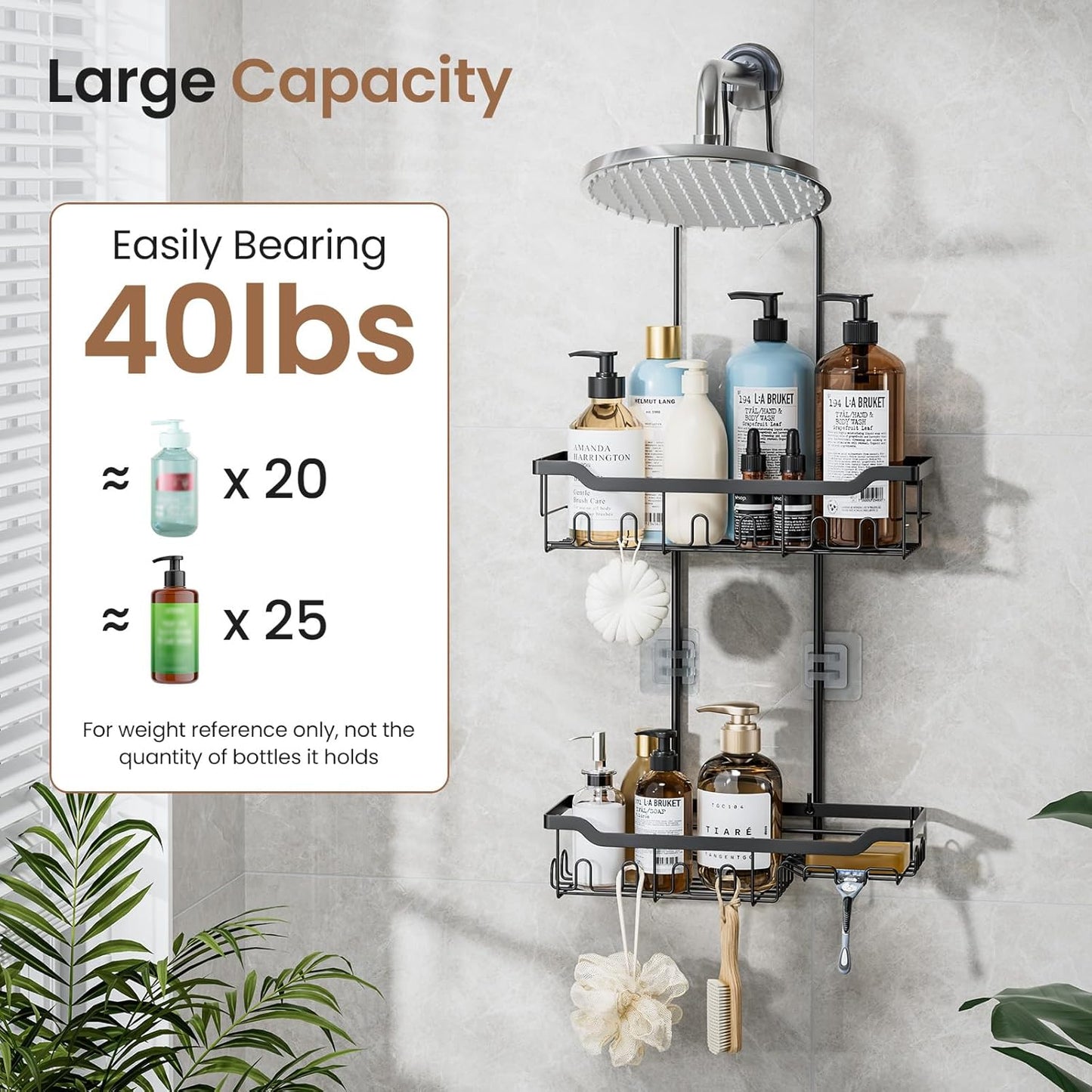 Skyapex Hanging Shower Caddy - Adjustable Height Shower Organizer | Rustproof Shelf Rack for Large Shampoo Bottles