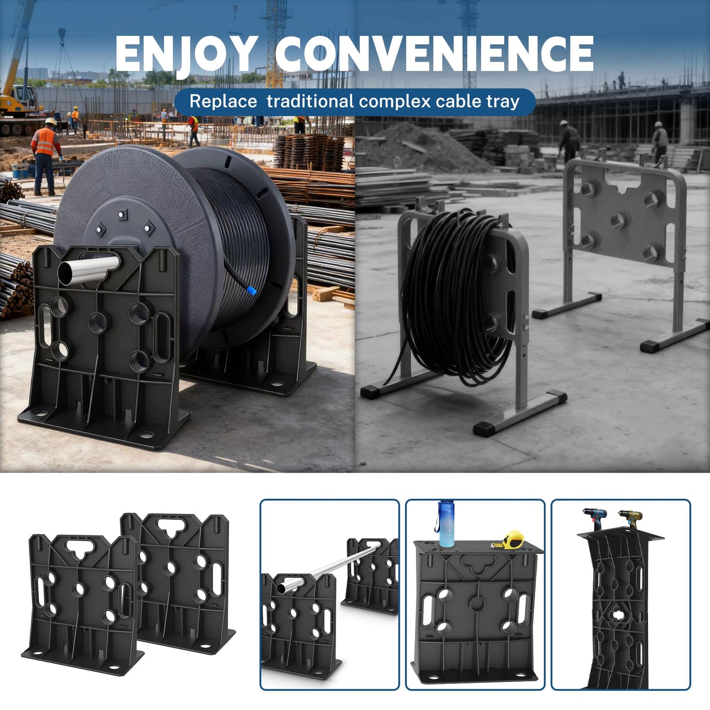 ZNZMAIO Wire Spool Rack, Multi Purpose Wire Dispenser for industrial Use, 330lbs Capacity Heavy-Duty Dispenser Holder 34'' Diameter 1-Pair Set(Black) (black)