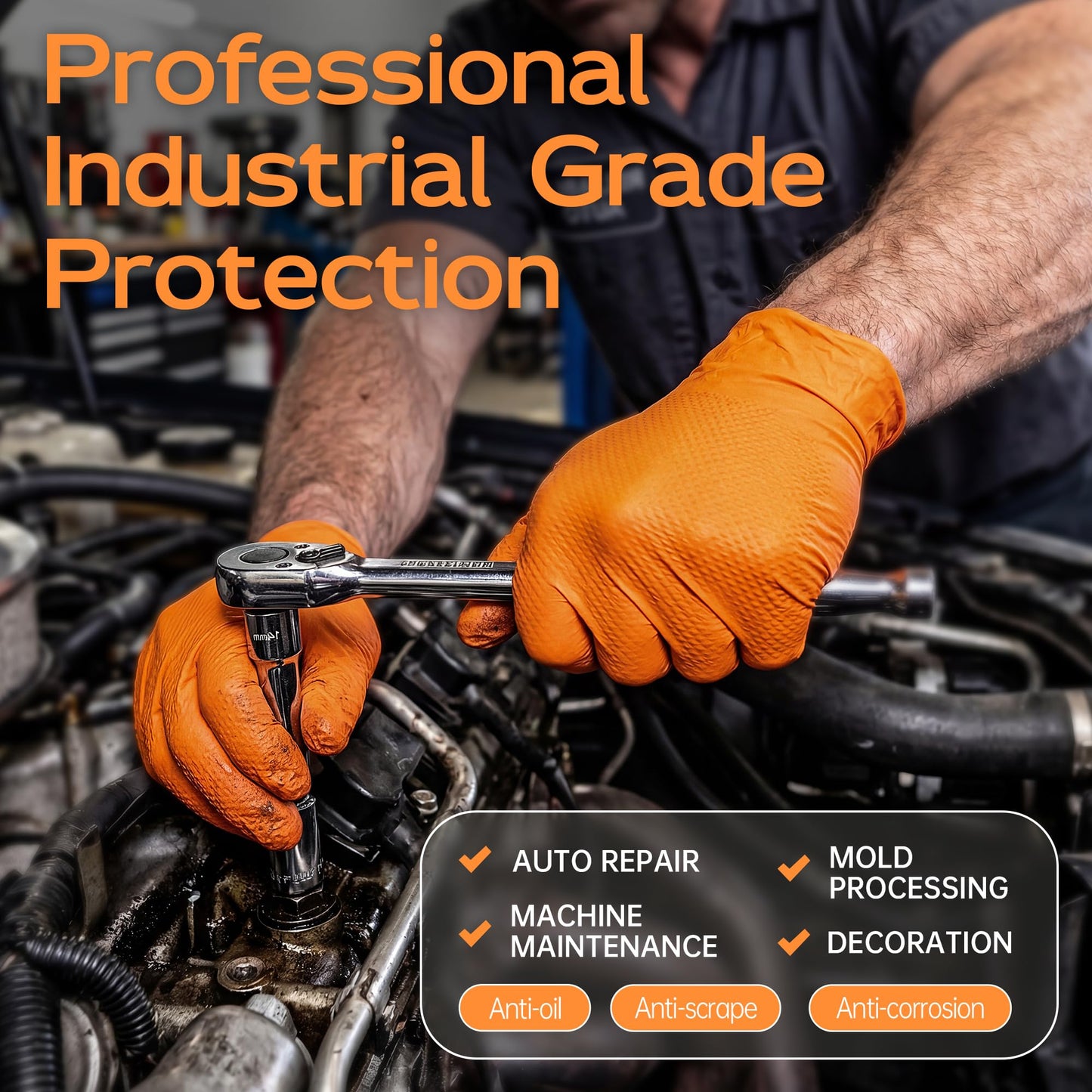 SuSWel Nitrile Gloves Disposable Rubber Latex Gloves HEAVY DUTY 8 Mil Industrial Mechanic Gloves X-Large, Diamond Textured, 1000PCs