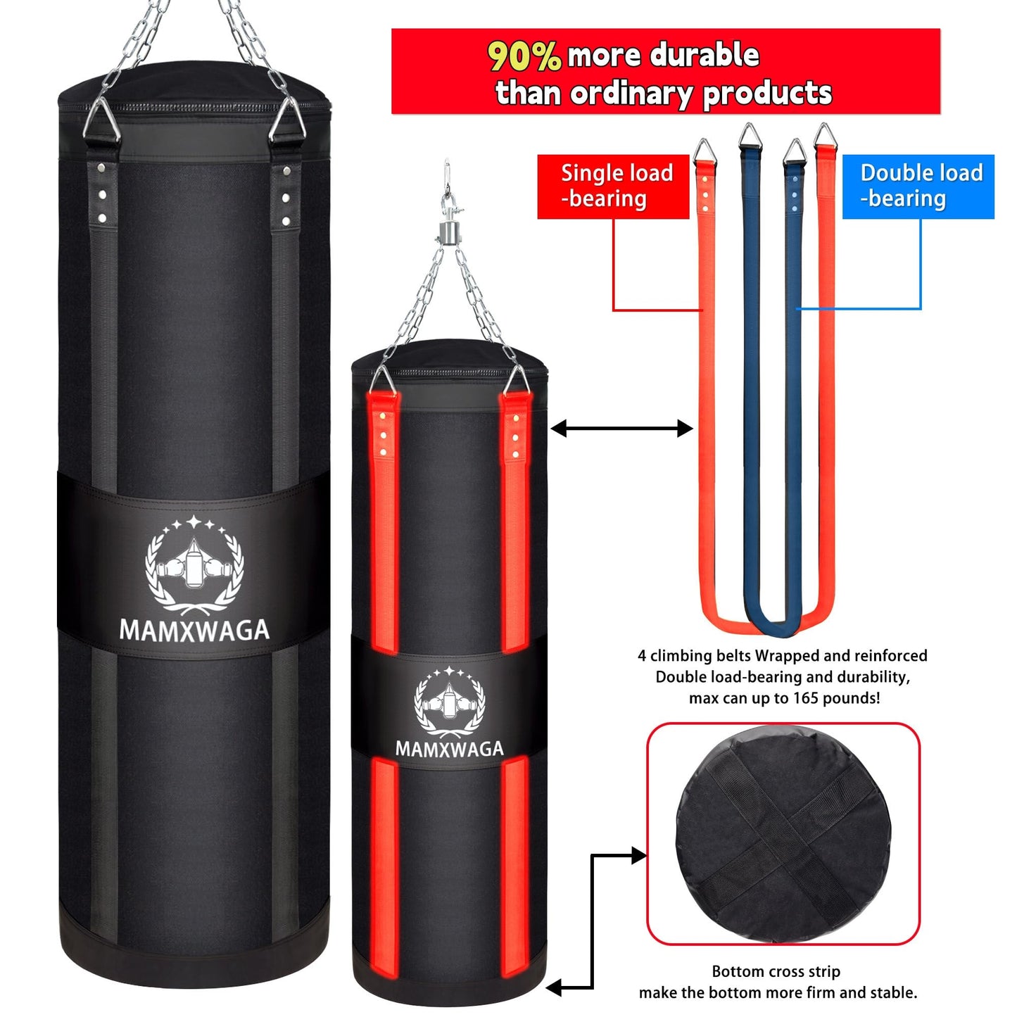 Mamxwaga 4FT Canvas Punching Bags for Adults, Hanging Heavy Boxing Bag for Kickboxing Karate Taekwondo Muay Thai Training, Max Load-Bearing 180 Lbs (Unfilled)