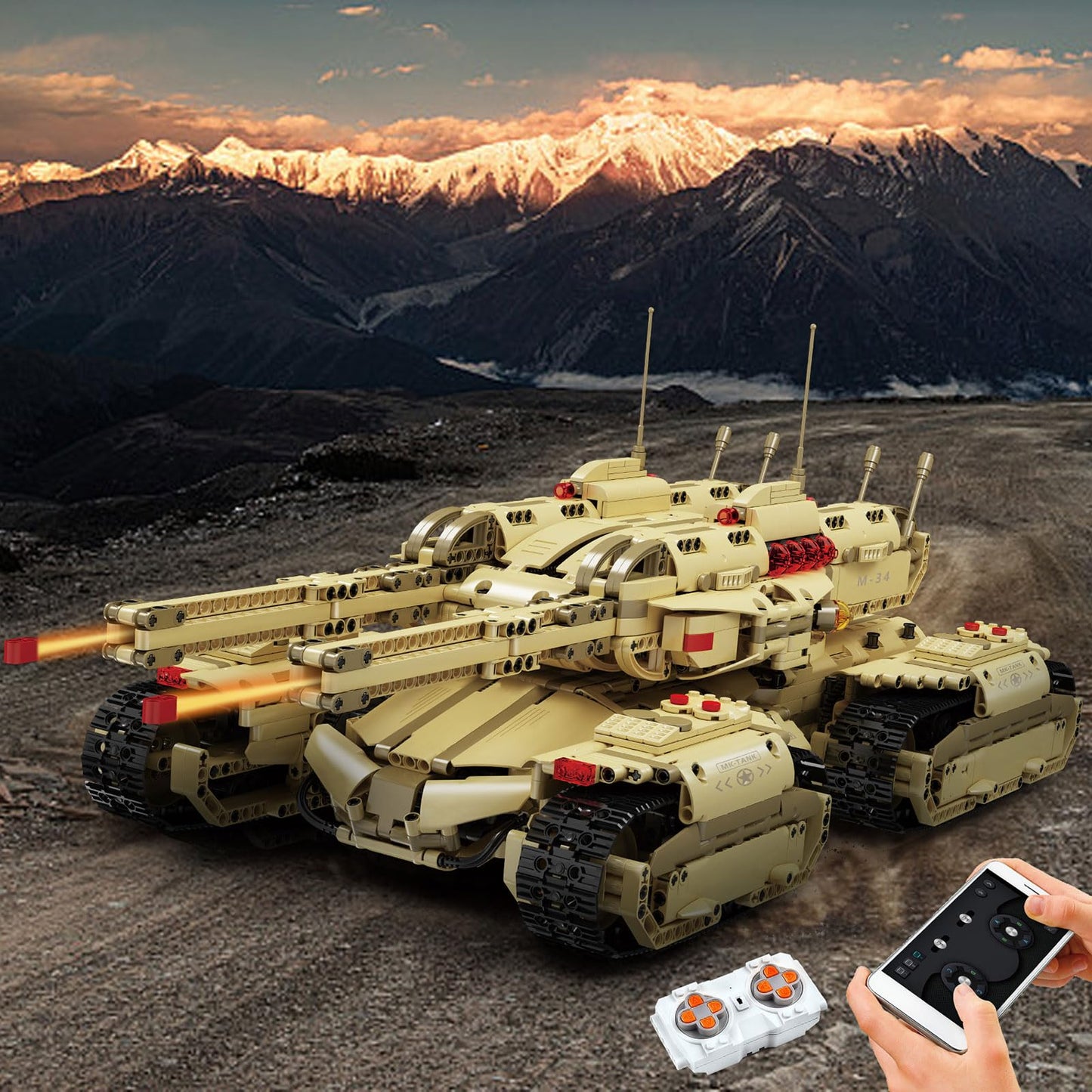 Mould King 20011 Technology MOC Building Block Tank, Remote Control Rechargeable Military Mammoth Tank, RC Tank Model Kits for Adult, 3296 Pieces