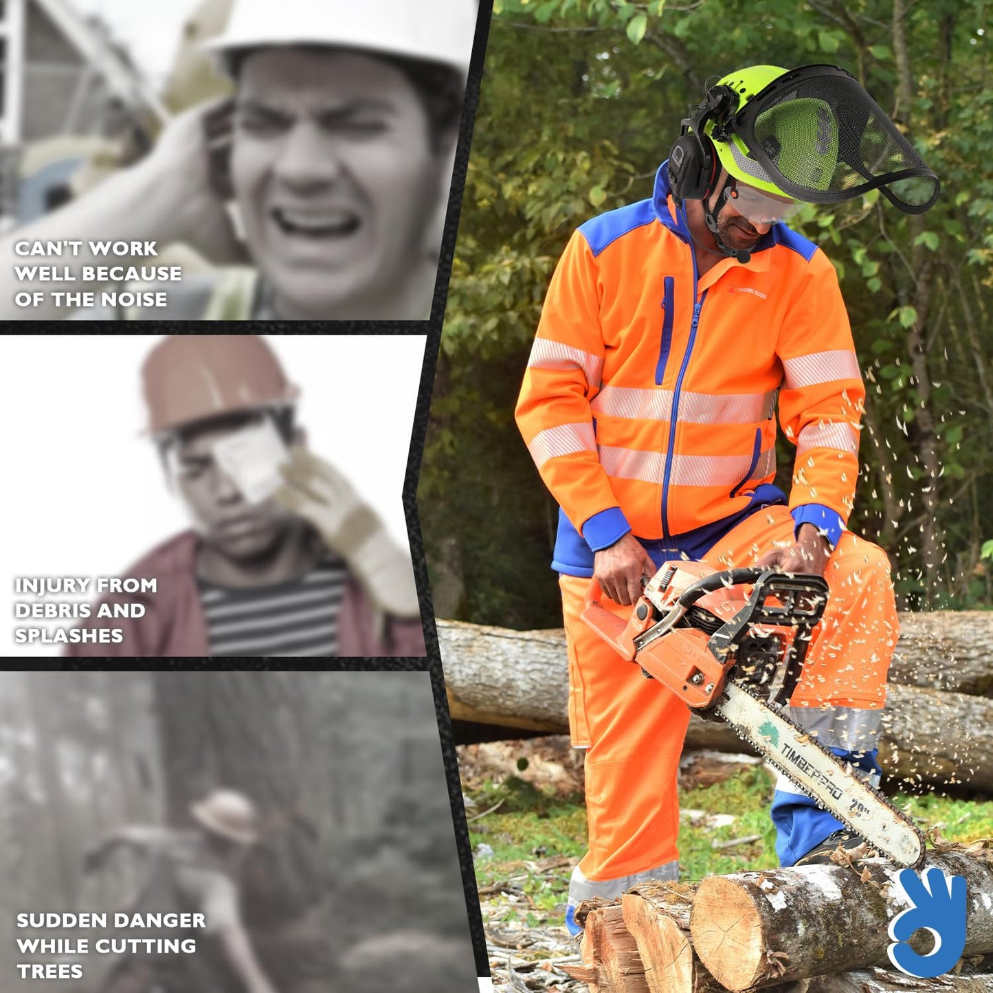 UM ULTRAMAXX Forestry Safety Helmet with Built-in Visor, Mesh Face Shield, and Bluetooth Ear Muffs, 5 in 1 Arborist Hard Hat for Chainsaw, Logging, and Garden Work, ANSI Z89.1 Certified, Green