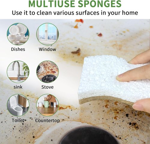 Biodegradable Natural Kitchen Sponges by EcoSponge - 9 Pack Compostable Cellulose & Coconut Scrubbers