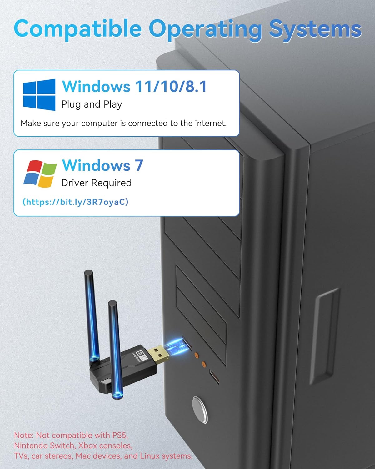 RENGOGA 5.4 150M 11/10/8 USB Bluetooth Dongle for PC Plug & Play Bluetooth Adapter PC Transmitter & Reciver, EDR & BLE