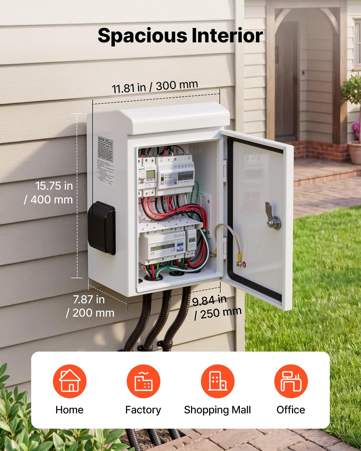 VEVOR Outdoor Electrical Box, Cold-Rolled Steel, Electrical Junction Box with Thermostat and Fan, Rain Hood, Ventilated Design, IP65 Waterproof Hinged Enclosure, Wall/Pole Mounted, 16 x 12 x 8 in