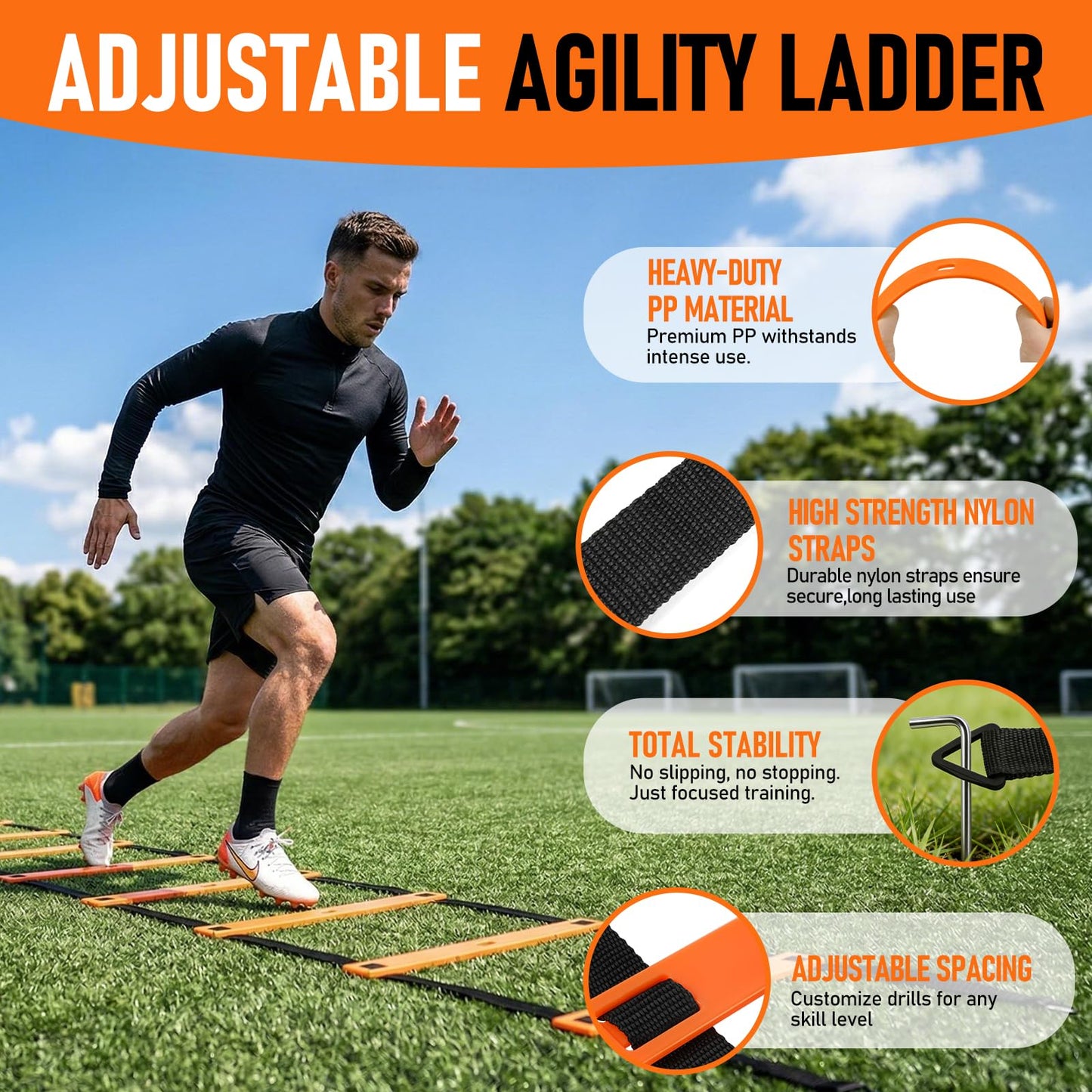 Speed and Agility Training Equipment: 5 Adjustable Agility Hurdles. 20ft Agility Ladder, Soccer Training Equipment Set for Kids Youth Adults