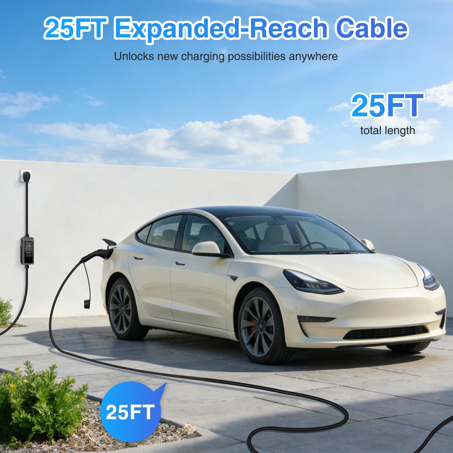 BETUMODA Level 2 EV Charger, 25ft,110V-240V, Portable Charger for Home/Outdoor,NEMA14-50 Plug and NEMA 5-15 Adapter Compatible with All J1772 Electric Cars/PHEV (Tesla Need Adapter) (40, Amps)