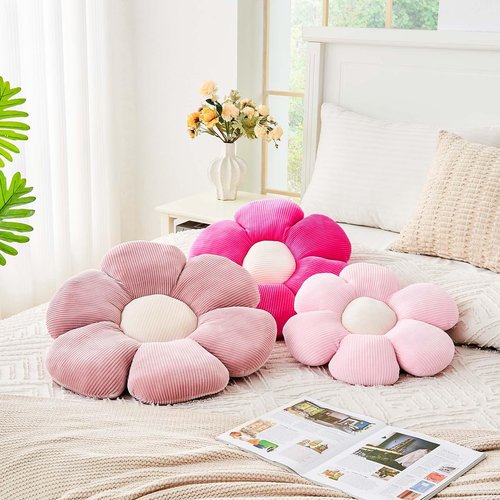 Kcvvcr Dusty Pink Flower Pillow, 14.9" Cute Flower Shaped Floor Pillow, Aesthetic Floral Plush Daisy Decorative Throw Pillows for Bed Sofa Couch