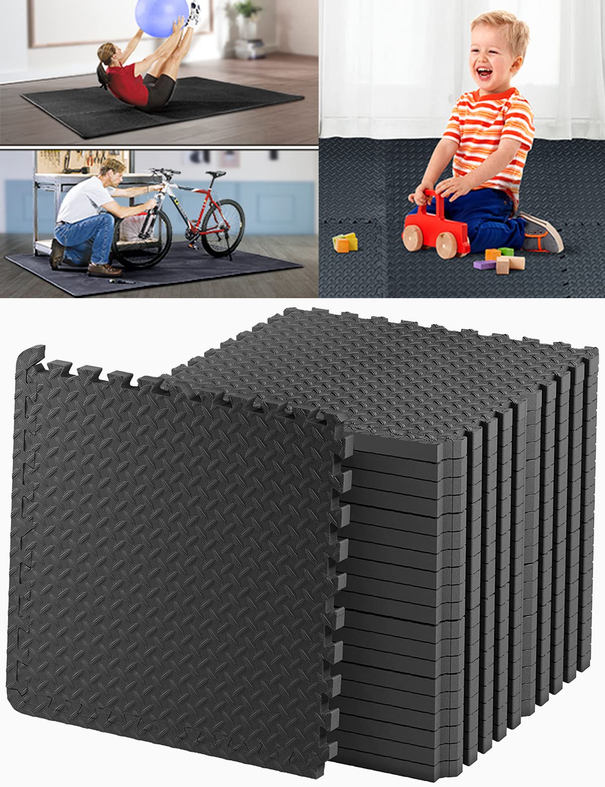 Kangler 20 pcs Gym Mats Set - EVA Foam Puzzle Floor Mats, High-Density Interlocking Foam Floor Tiles Home Workout Exercise Mats for Play-Room Garage Pool Treadmill Garage Kitchen Flooring