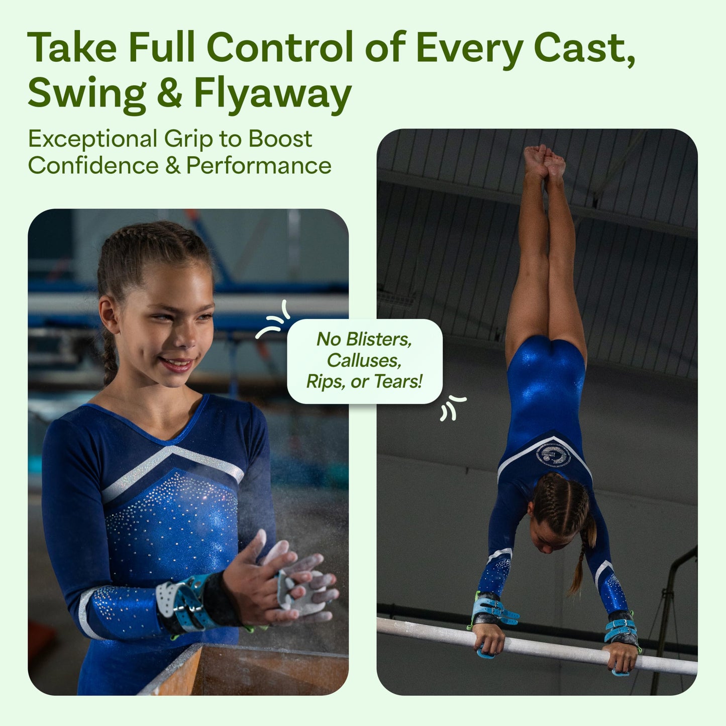 LEVIERO Gymnastics Grips Set Narrow Squeeze, Grips for Gymnastics Girls, Dowel Grips with Soft Leather, Double Buckle Wrist Closure, and Adjustable Finger Holes, for All Ages - (Aqua, 000)