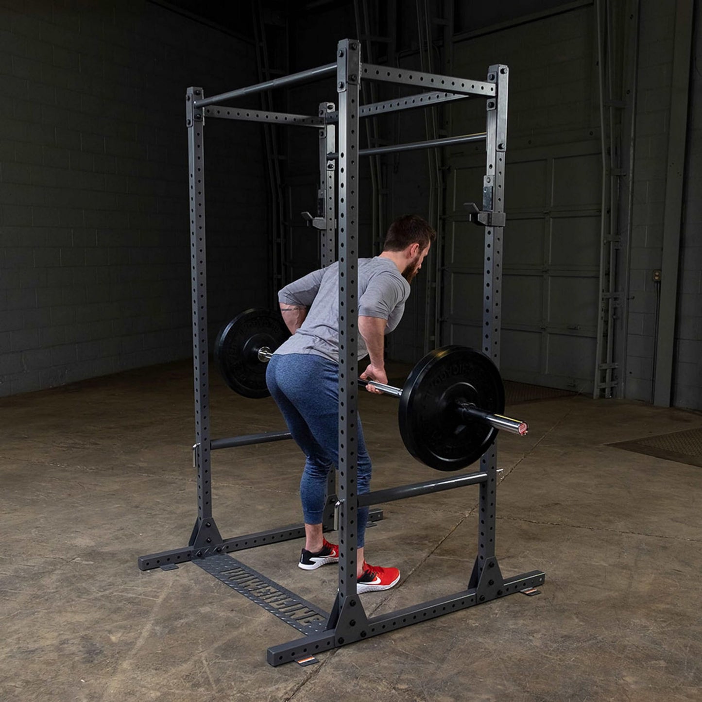 Body-Solid Powerline (PPR1000) Power Rack - Steel Frame Squat Cage with J-Cups and Safety Pipes for Home Gym Strength Training