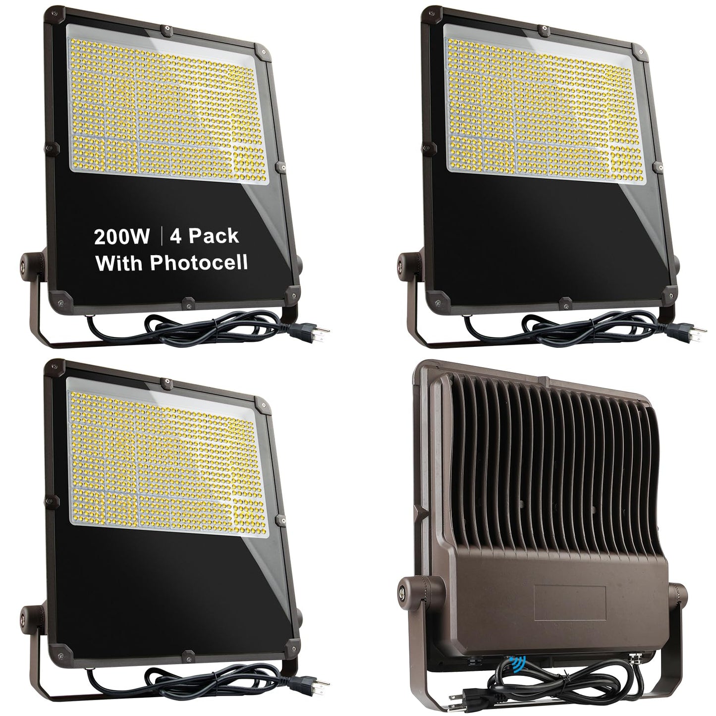 Lightdot 200W Outdoor Flood Lights AC100-277V LED Stadium Lights 30000Lm LED Flood Lights with Photocell, IP65 Waterproof Area Lighting for Backyard/Stadium-4Pack 5Yrs Warranty