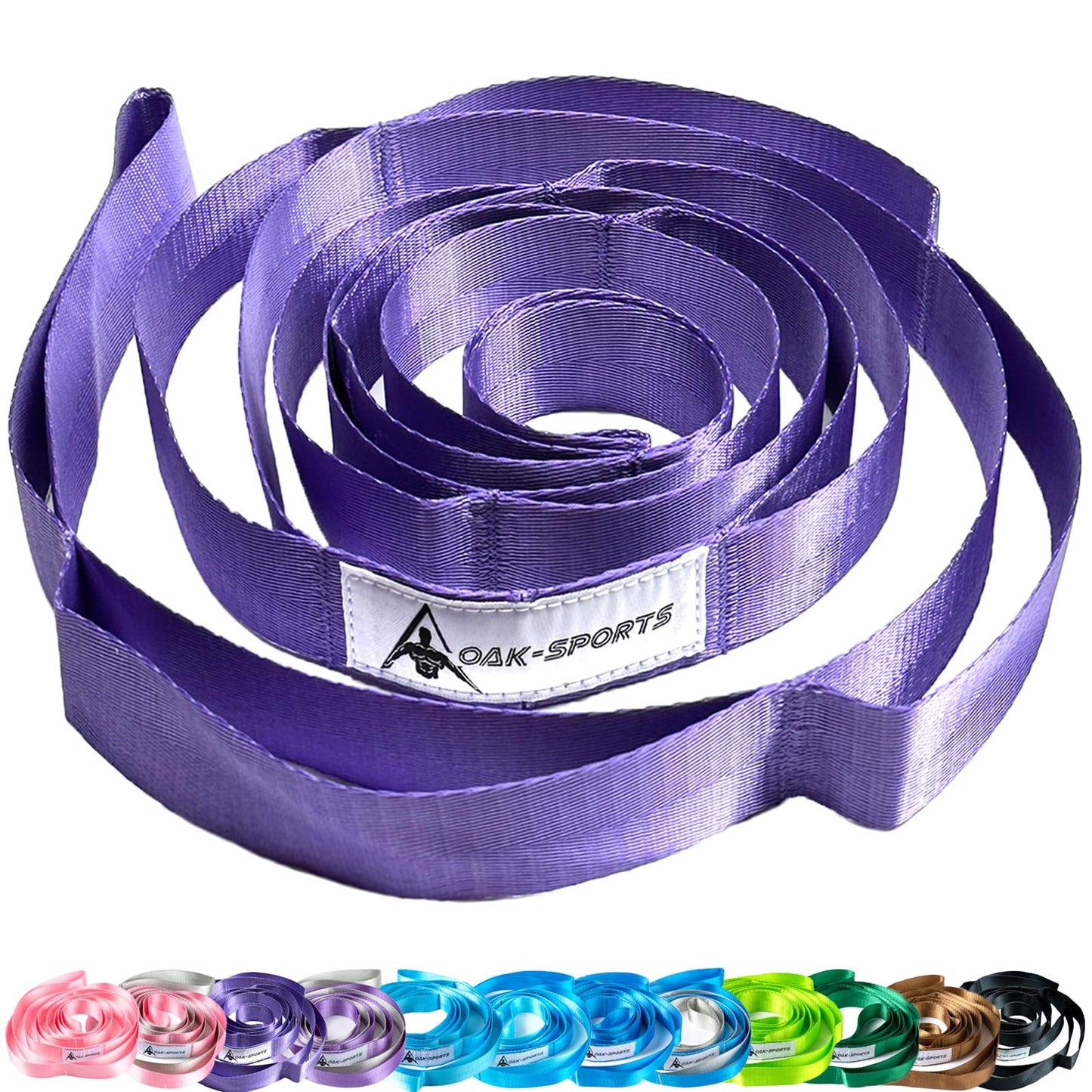 Oak-Sports Stretching Strap Yoga Strap for Physical Therapy with 10 Loops, Yoga Straps for Stretching, Upgraded Non-Elastic Stretch Band for Pilates, Dance and Gymnastics with Workout Guide (Purple)