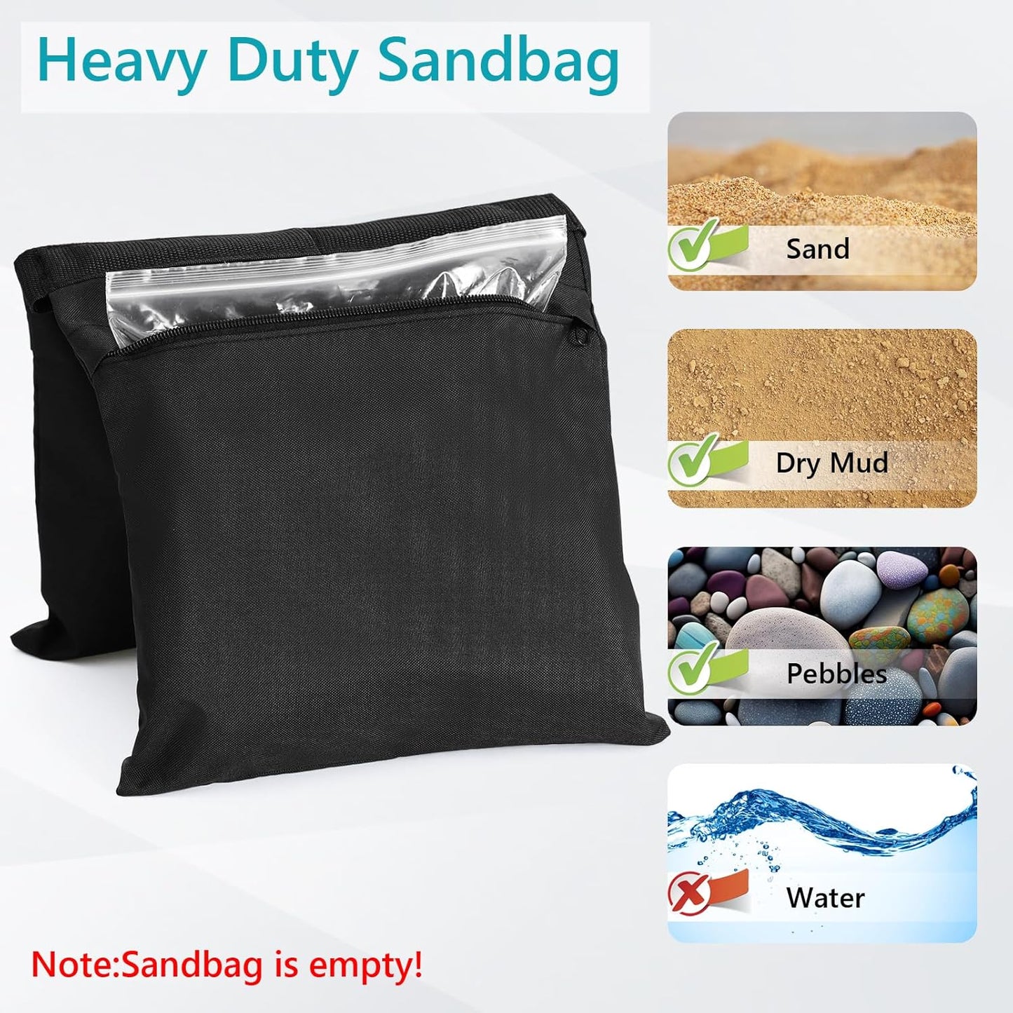 4 Packs ABCCANOPY Photography Sandbag for Video Stand, Heavy Duty Weight Bags for Light Tripod, Camping Chair, (Black)