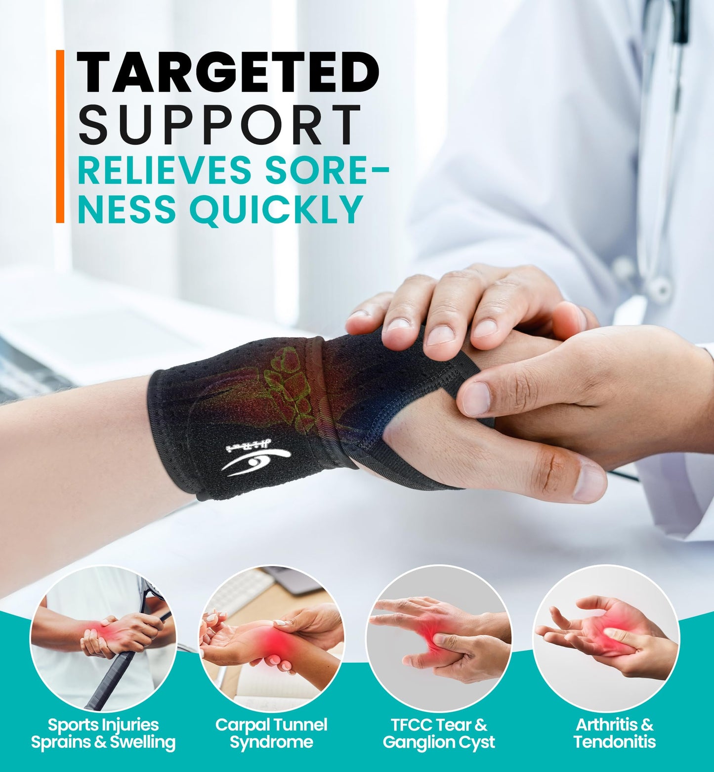 HiRui Wrist Wraps 2-Pack, Adjustable Breathable Wrist Support Brace for Men & Women – Pain Relief for Carpal Tunnel Syndrome, Tendonitis, Arthritis, Sports, Workouts – Fits Left & Right Hand (Black)