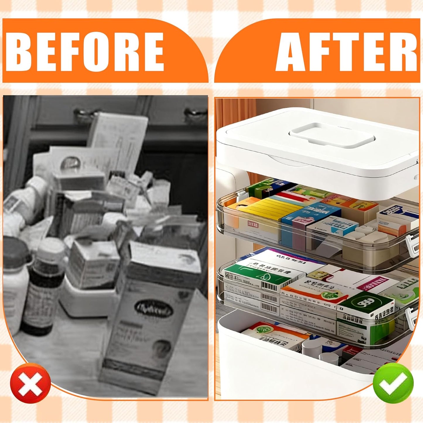 Skiennix 3-Tier Medicine Organizer - Portable First Aid Kit with Detachable Pill Box | White