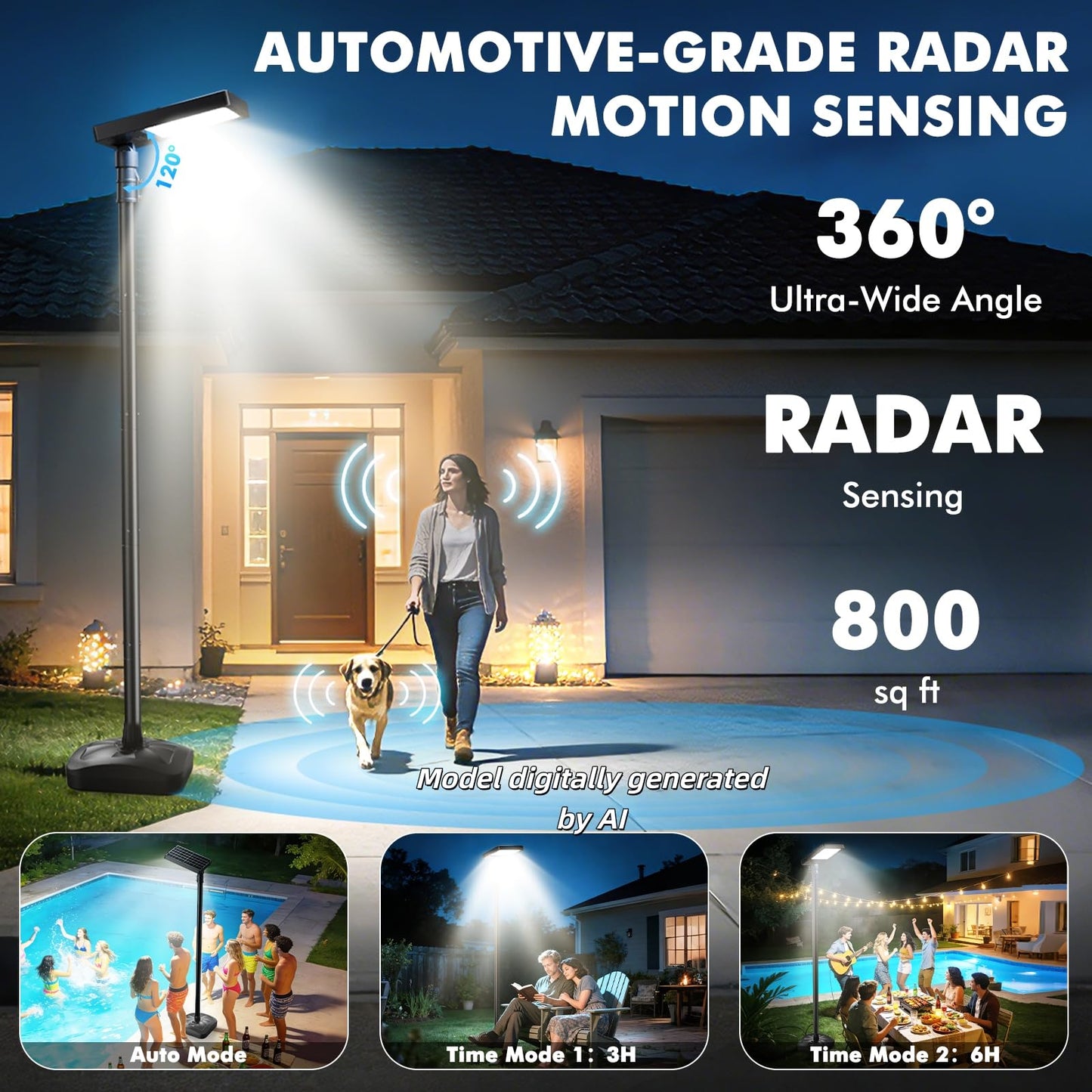 102" Solar Outdoor Street Lights with Pole & Remote, Removable IP65 Waterproof LED Solar Flood Motion Post Light, Dusk to Dawn Solar Floor Lamp for House, Yard, Garden, Patio, Lawn, Garage, Driveway