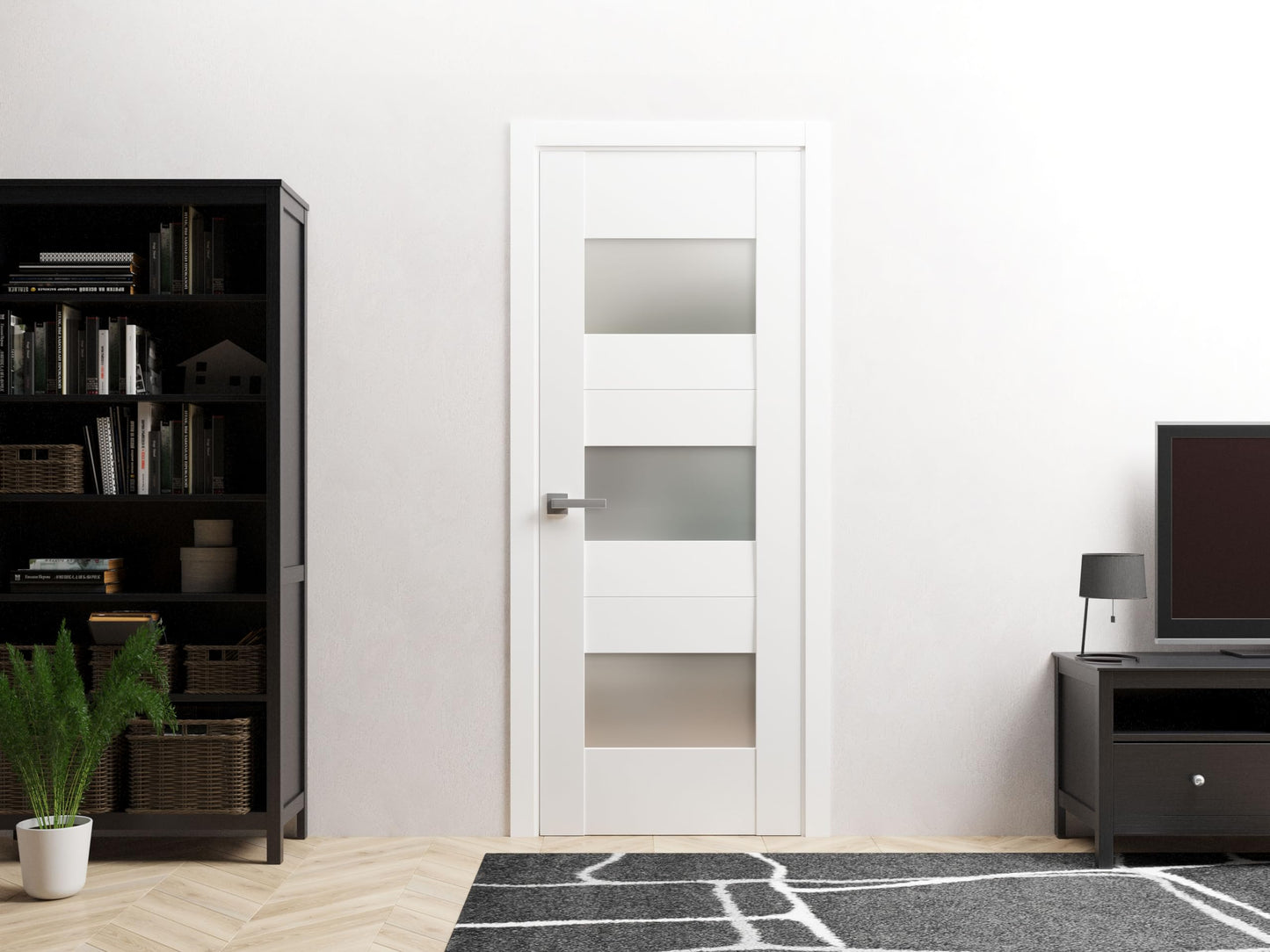 VDOMDOORS Solid French Door Opaque Glass 36 x 84 inches | Sete 6003 White Silk | Single Regular Panel Frame Handle | Bathroom Bedroom Modern Doors