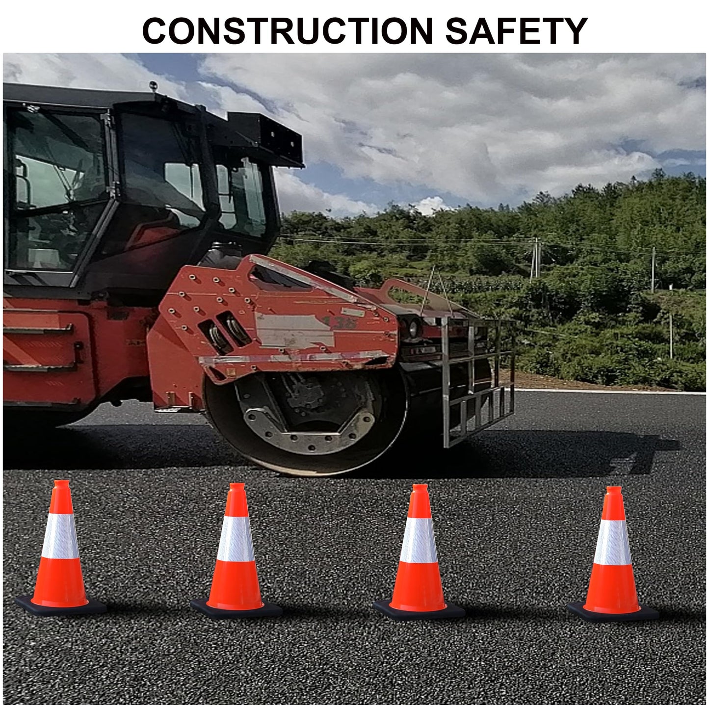 OrangeStar 8Pack 18" Orange Traffic Safety Cones, PVC Parking Cone Construction Cones w/Reflective Collar Heavy Duty Rubber Base for Driving Practice, Parking Lots and Roadwork