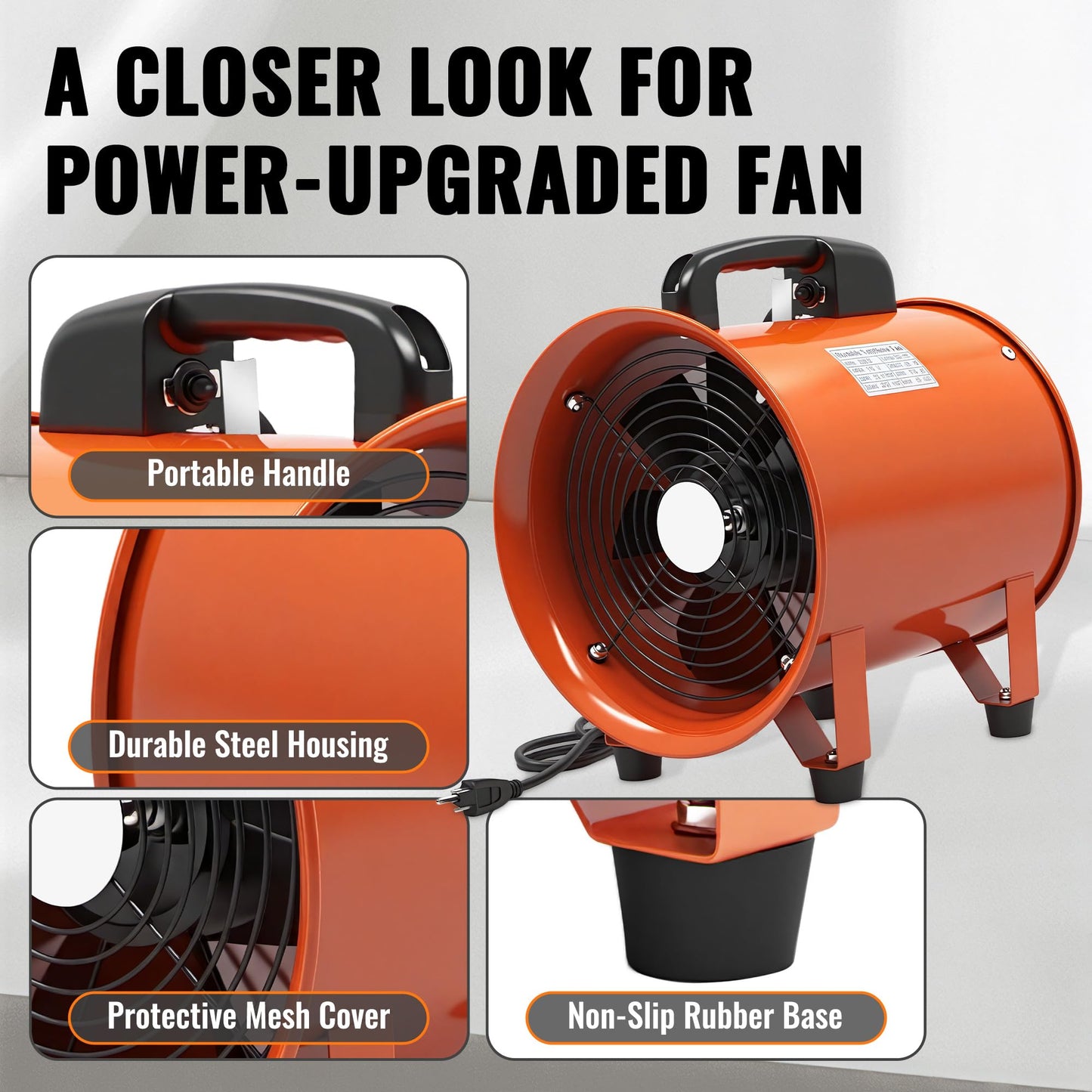 dreamdragon Upgraded 10-Inch Utility Blower Fan，Portable Industrial Exhaust Fan with 16.4ft Flexible Duct Hose，3300 RPM Low-Noise Ventilator for Workshops Warehouses and Basements