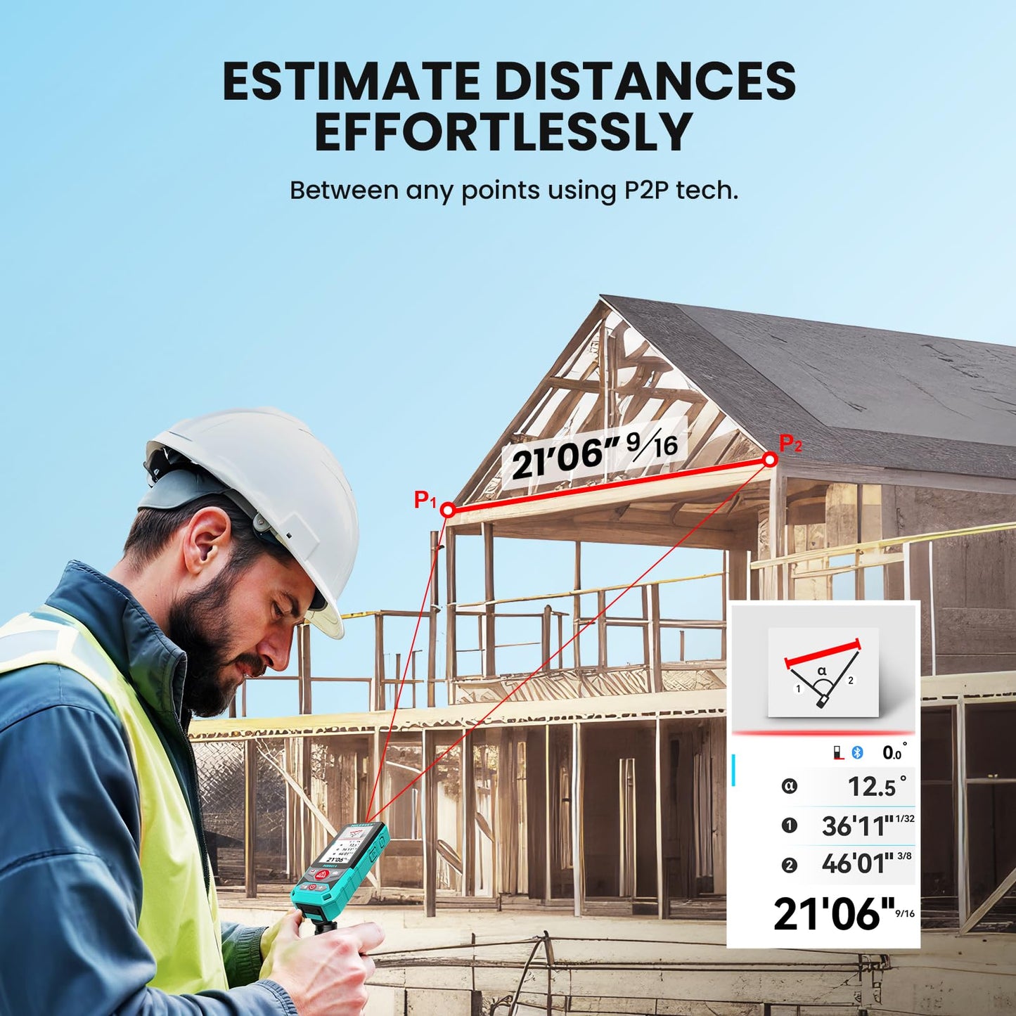 MILESEEY Outdoor Laser Measuring Tool, 985ft Professional Laser Distance Meter for Construction, 4X HD Zoom & 3" Backlit Display, Point-to-Point Technology for Large Outdoor Projects