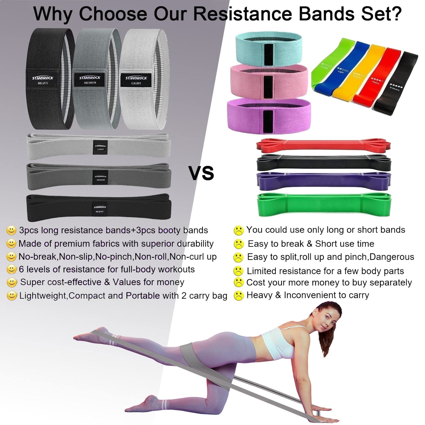 STANDROCK Fabric Resistance Bands for Working Out, 3 and 4 Levels Booty Bands Long Resistance Bands for Women and Men | Elastic Bands for Exercise Bands Resistance Workout Bands Resistance