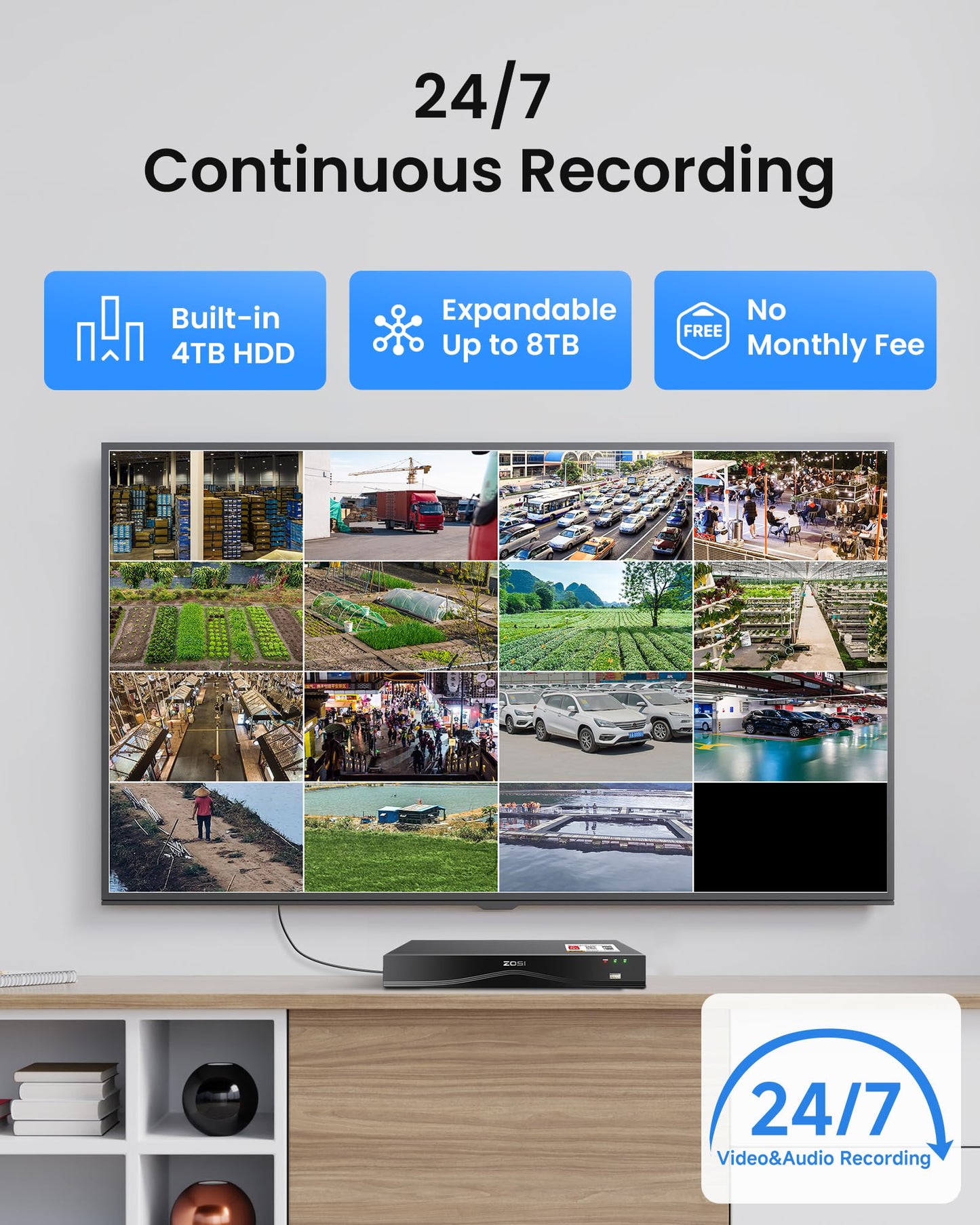 ZOSI 32CH 4K PoE Security Camera System, 8pcs 8MP Outdoor Metal Cameras with Audio, Person Vehicle Detection, People Counting, Night Vision, 16-Port 32-Channel NVR with 4TB HDD for 24/7 Recording