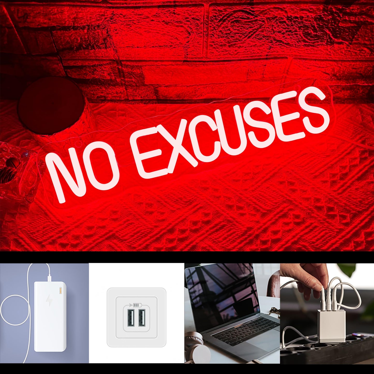 No Excuses Gym Neon Sign, GYM Motivational Neon Workout Neon Sign Fitness Studio Training Room Decor GYM Wall Art Decor Light Sign Gym Enthusiasts Gymnastic Sign(14.1 * 3.1in)