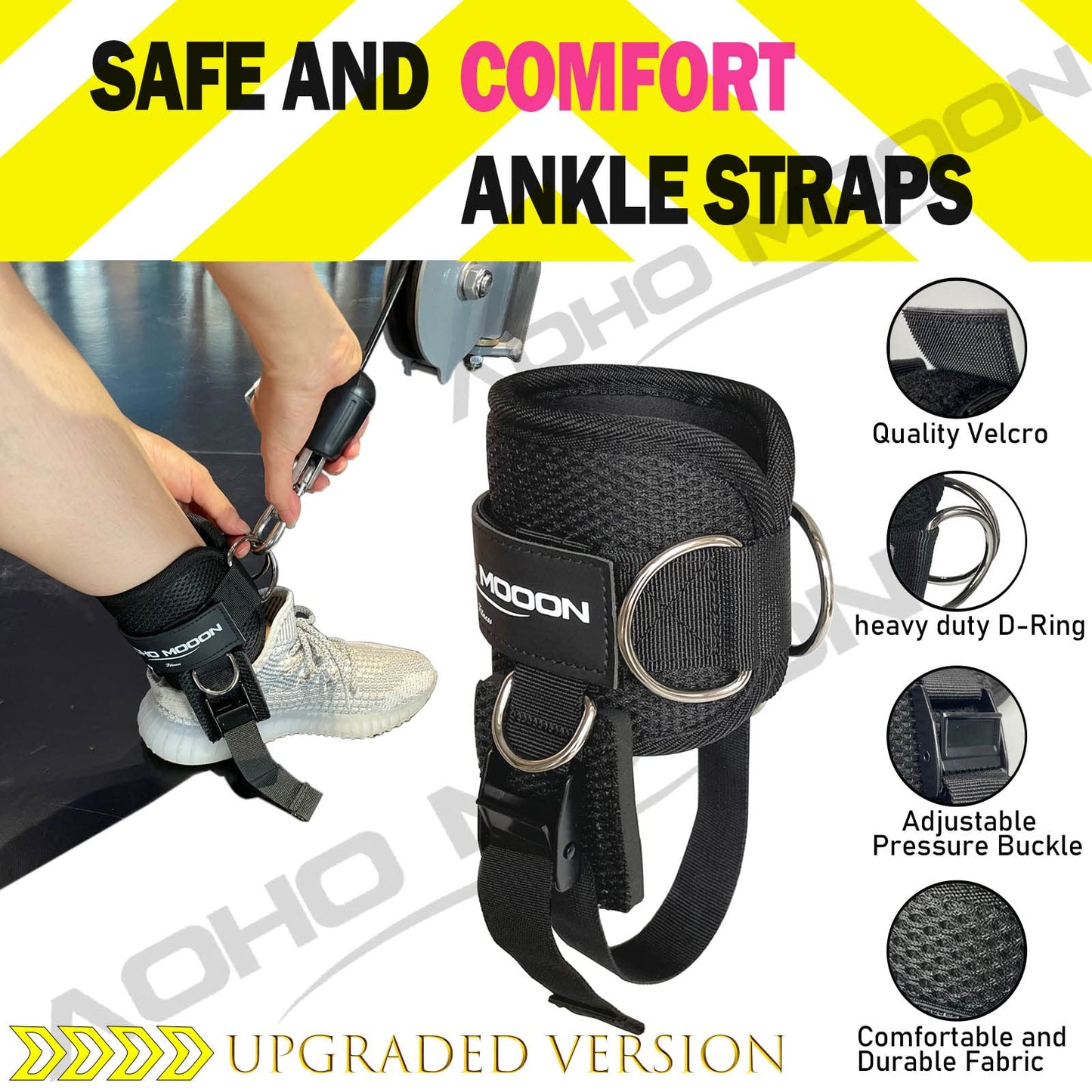 Ankle Straps for Cable Machine Accessories, Adjustable Buckle Suitable for Men & Women, Comfort fit Neoprene Ankle Cuffs for Glute Kickbacks, Lift The Butts, Gym Lower Body Exercises (Pair, Black)