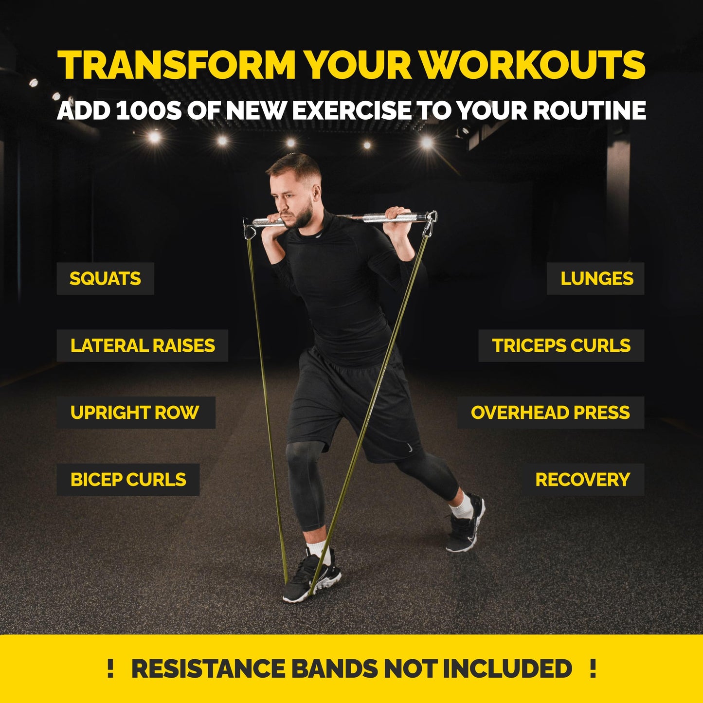 Tribe Lifting Resistance Band Bar - Heavy Duty Steel Bar for Resistance Bands - Resistance Bands Bar 3-Section Adjustable 39 to 27 Inch - Ball Bearing Swivel - Portable Home Gym Workout