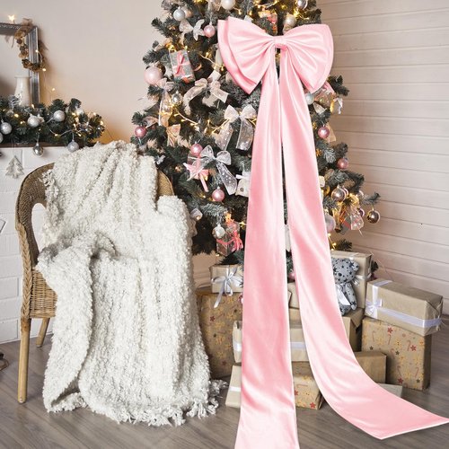 LncBoc Large Bow Wedding/Party Decoration: Giant Satin Decorative Bows for Arch Wall, Bow Themed Room Decor for Bridal Wedding/Engagement/Party/Birthday/Baby Shower(Pink)