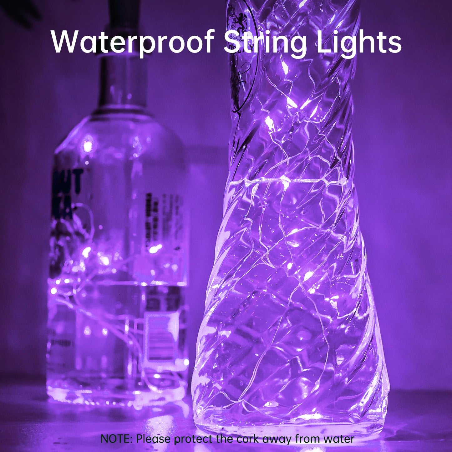 Aluan Wine Bottle Lights 10 Pack, 20 LED Copper Fairy Lights, Waterproof, Purple, Model BL00