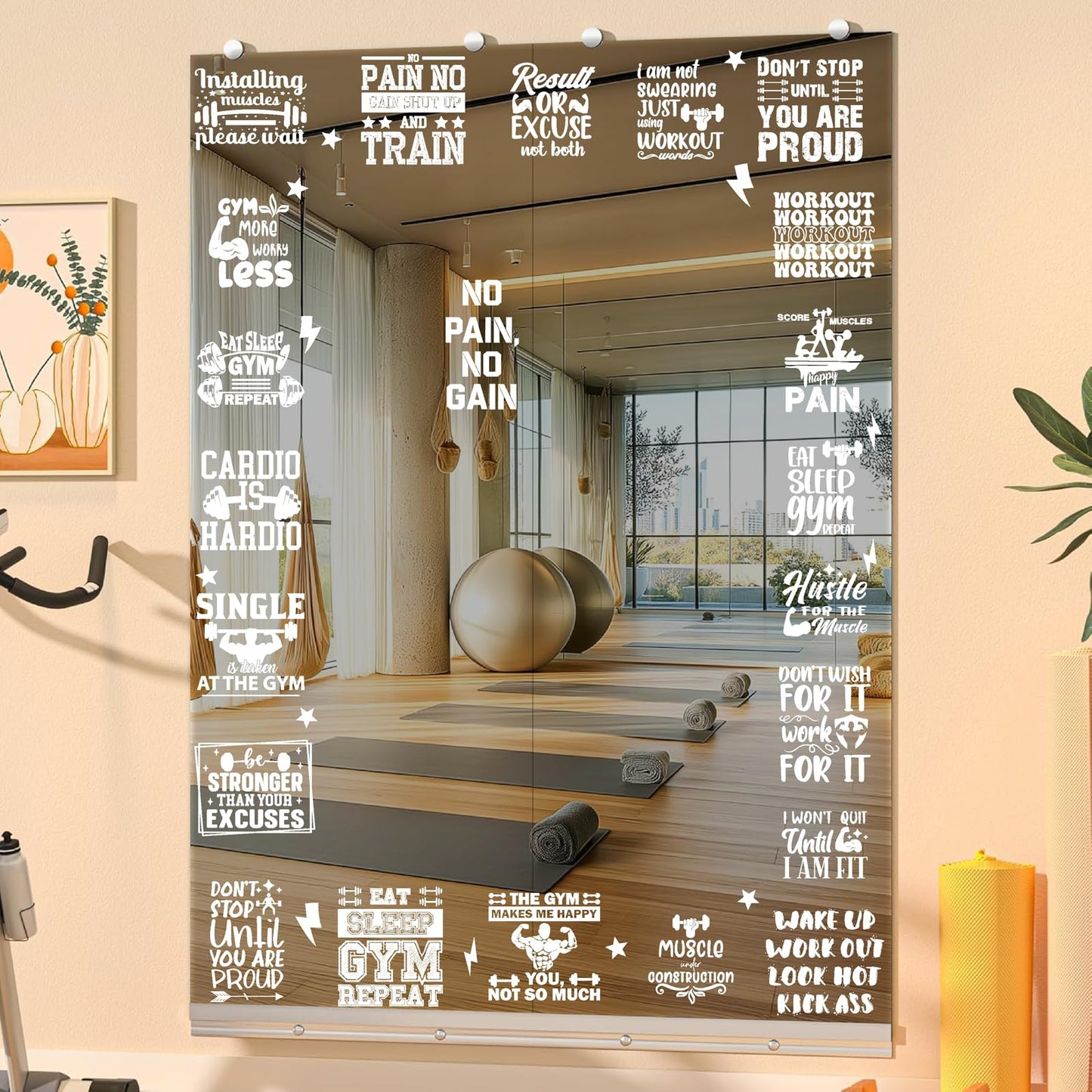 22 PCS Gym Mirror Vinyl Decals Motivational Gym Wall Decal Exercise Inspiring Self Affirmation Decals Positive Fitness Home Decor for Glass Mirror Stickers Peel and Stick Workout Room Crafts Supplies