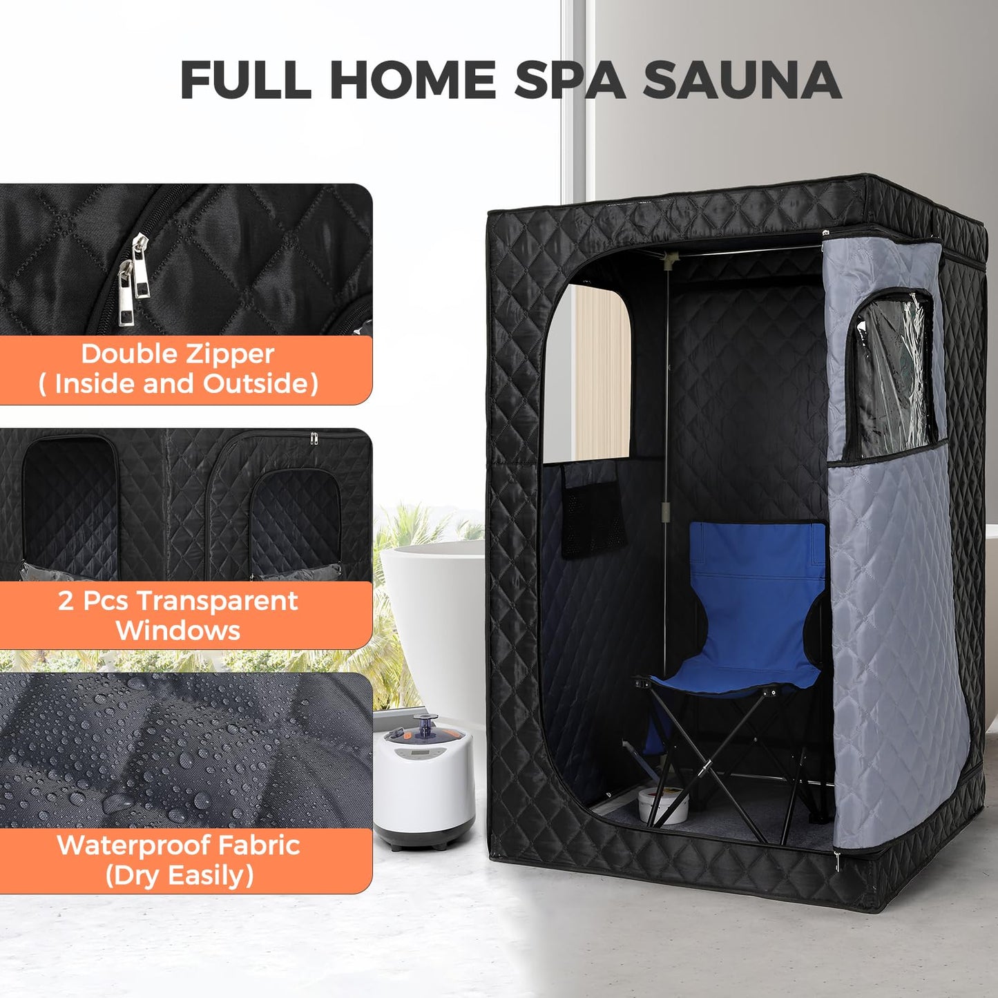 Upgraded Version Portable Sauna for Home Full Body Personal Sauna Steam Sauna Tent at Home Spa with 2.6L 1000W Steam Generator, 90 Minute Timer, Foldable Chair, Remote Control, Sauna Box(Black)