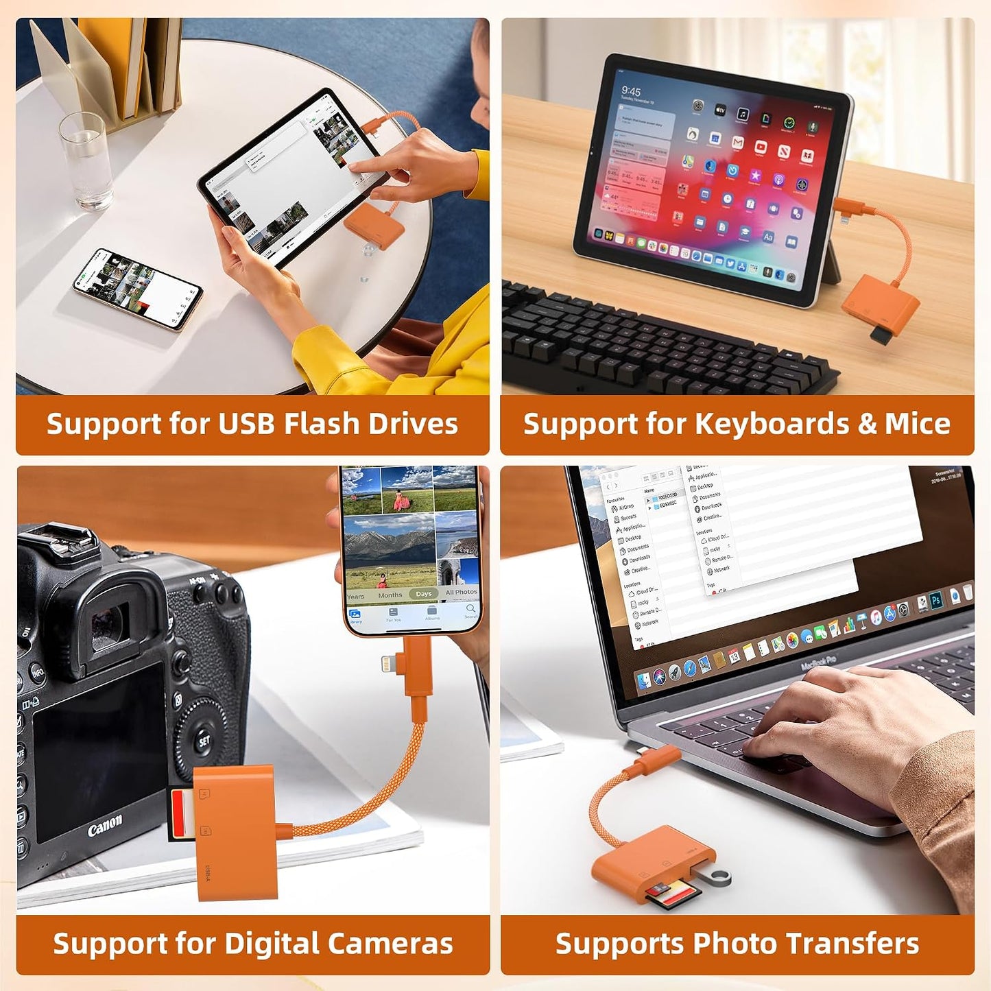 Bawanfa Plus 2.0 SD Card Reader for iPhone, Dual Connector (USB-C & Lightning) Memory Card Reader with USB Port