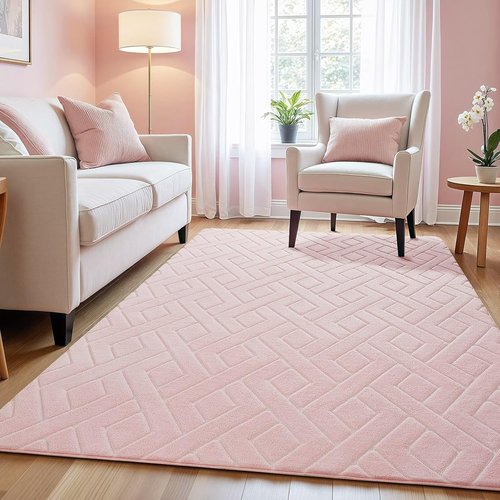 Macgace Ultra Soft Pink Area Rug - 4x6 Modern Geometric Shag with Nonslip Backing | Washable Cozy Carpet for Girls' Bedroom