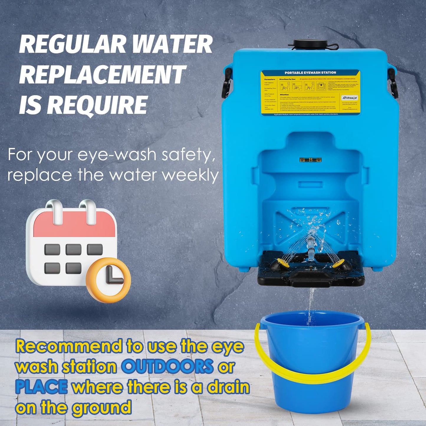 14gal Portable Eye Wash Station, Heavy Duty Gravity-fed Eyewash Station, Self-contained Eye Wash Station OSHA Approved with Dual Nozzles, 15min Emergency Eye Washing Station, No Leakage