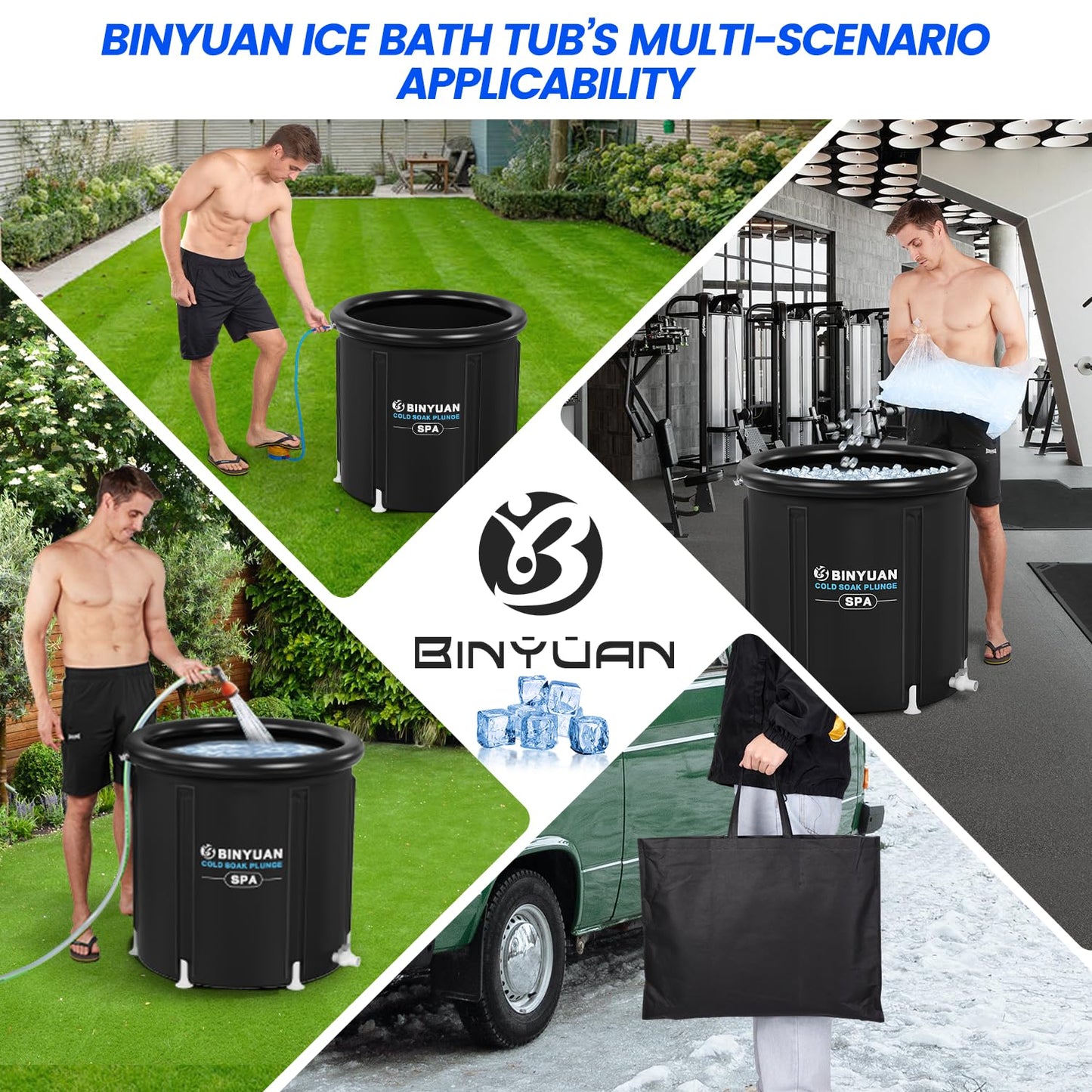 BINYUAN XL Ice Bath Tub for Athletes With Cover 99 Gal Cold Plunge Tub for Recovery, Multiple Layered Portable Ice Bath Plunge Pool Suitable for Gardens, Gyms and Other Cold Water Therapy Training