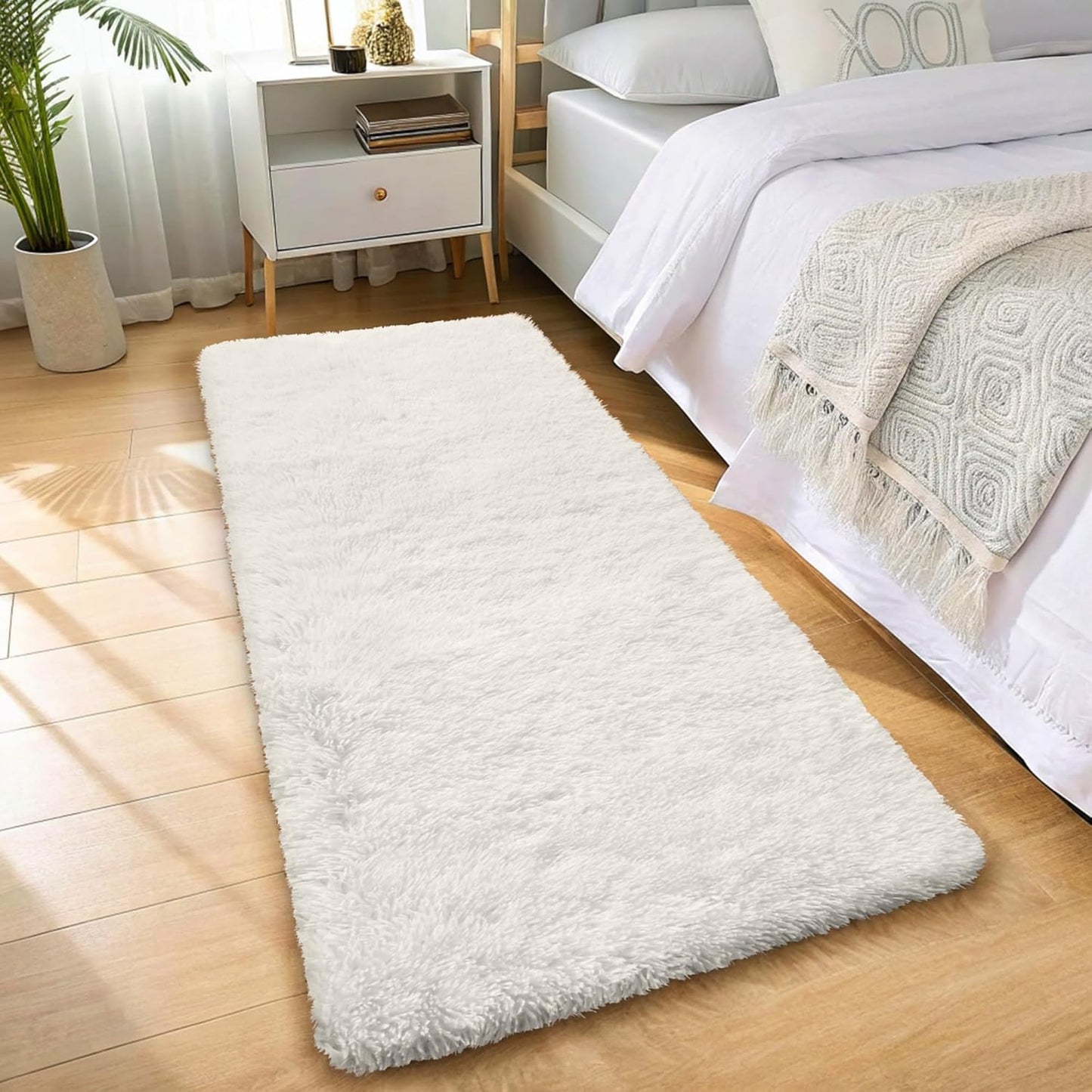 OLANLY Runner Rugs - Machine Washable Soft Fluffy Shaggy Design for Hallway & Bedroom | Ivory