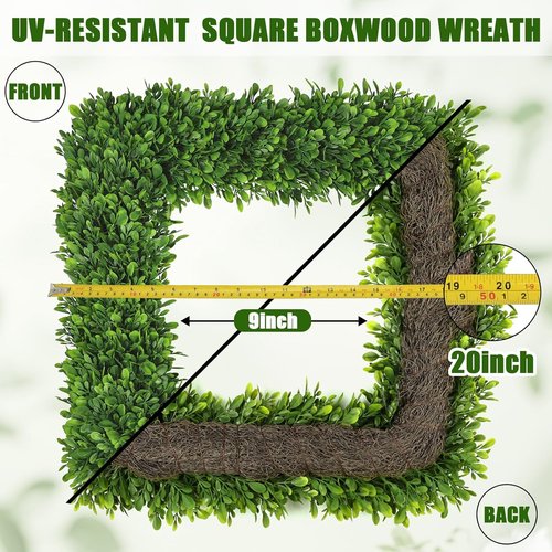 Artgar 20-Inch Boxwood Wreath - Realistic Green Spring Decor for Year-Round Indoor/Outdoor Use