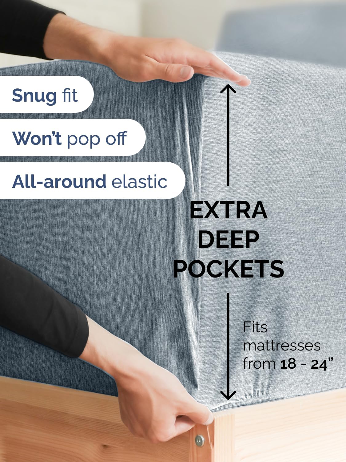 Skiennix Extra Deep Split King Sheet Set - 7 Piece Breathable Cooling Bedding - Soft Wrinkle-Free Heathered Blue