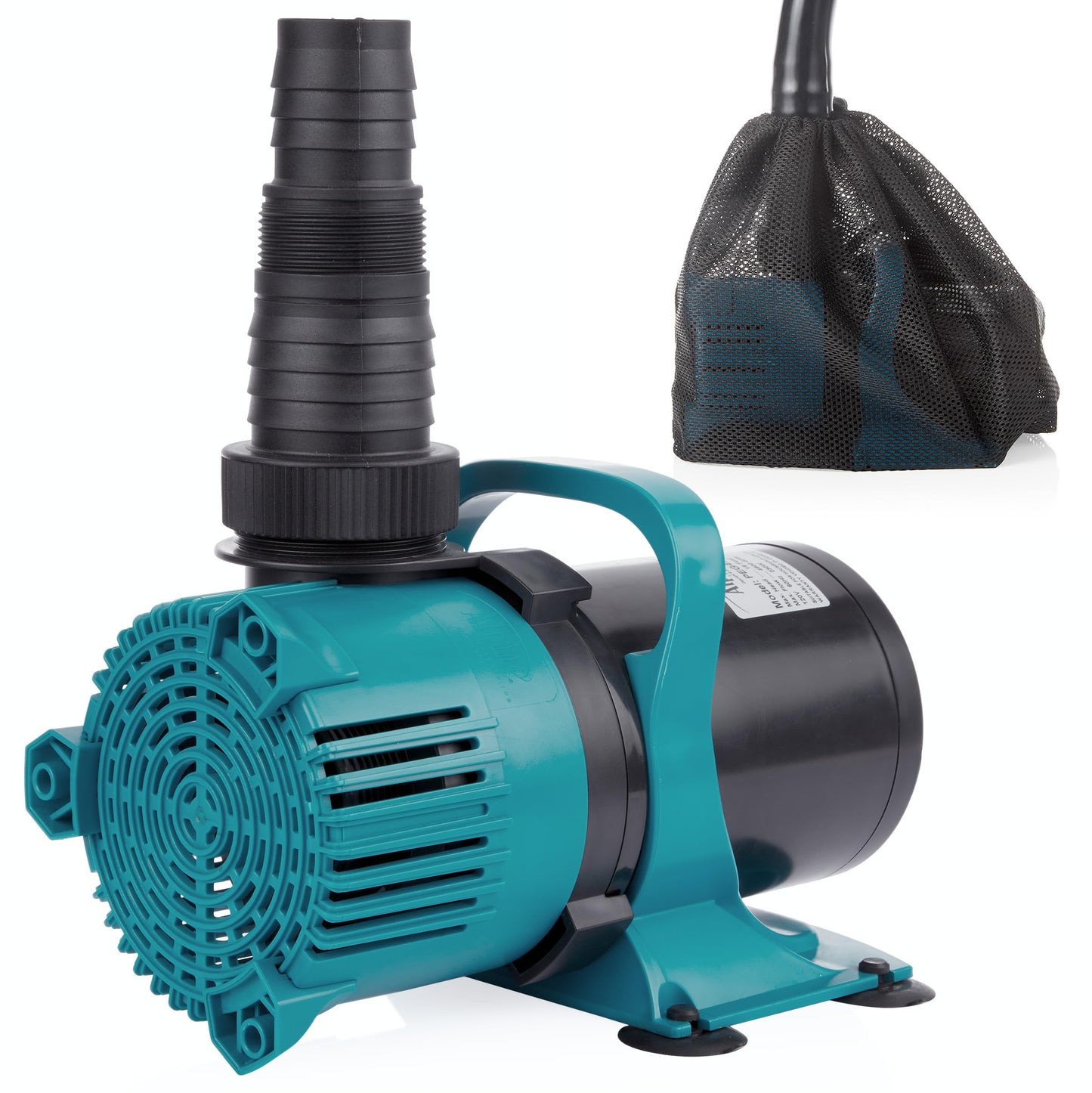 Alpine Corporation 5600 GPH Vortex Submersible Water Pump 20 Ft Cord for Ponds, Fountains and Water Circulations, Quiet Operation Vertical/Horizontal, 22.5 Ft Lift 324 Watts, Black/Teal